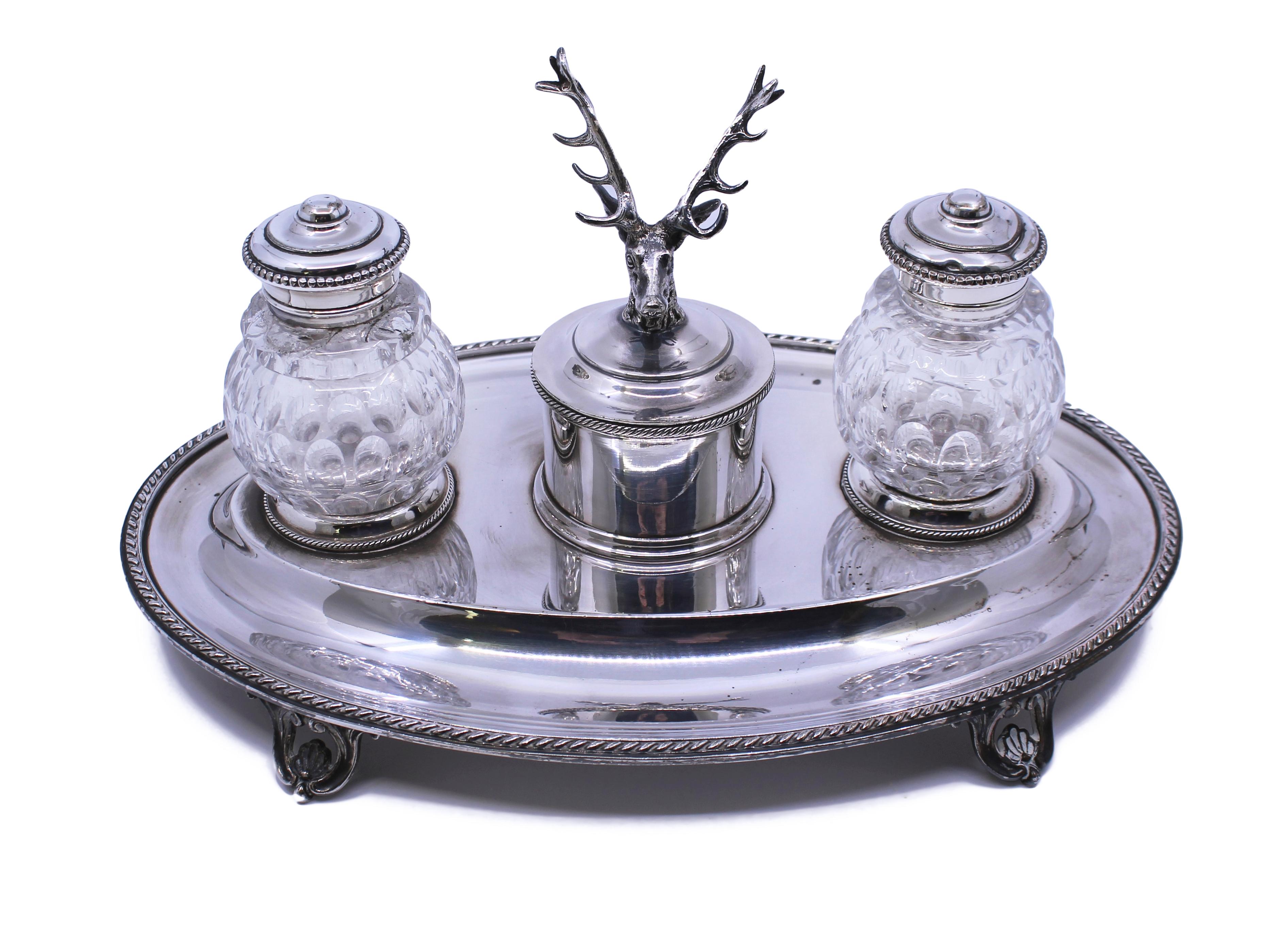Victorian silver plate & cut glass inkwell


Period 19th c., English,

Manufacturer Elkington & Co

Composition Silver plate & crystal

Dimensions 31 x 21 x 16 cm

Condition Very good condition commensurate with age.
 


