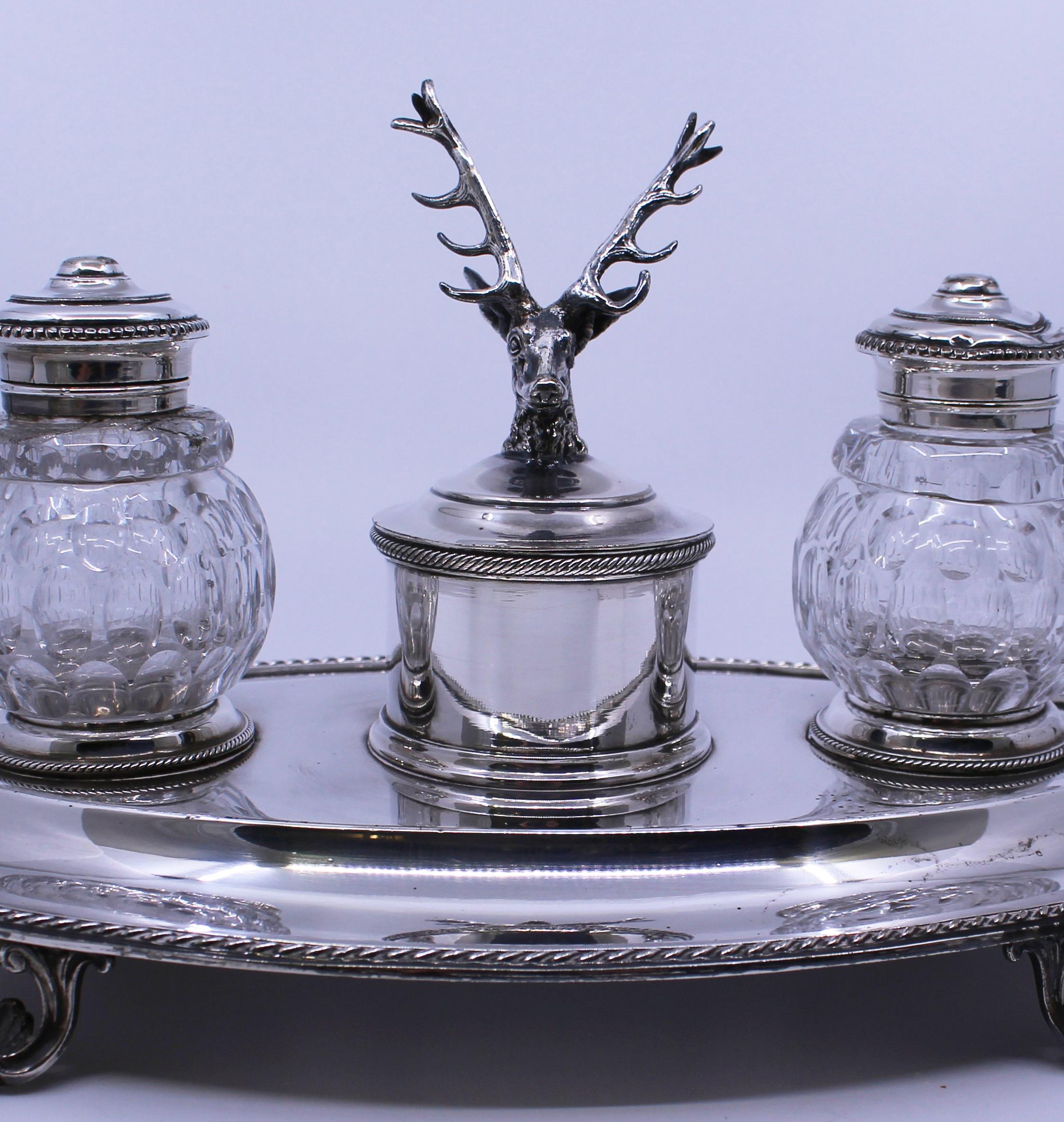 Victorian Silver Plate & Cut Glass Inkwell In Good Condition For Sale In Worcester, GB