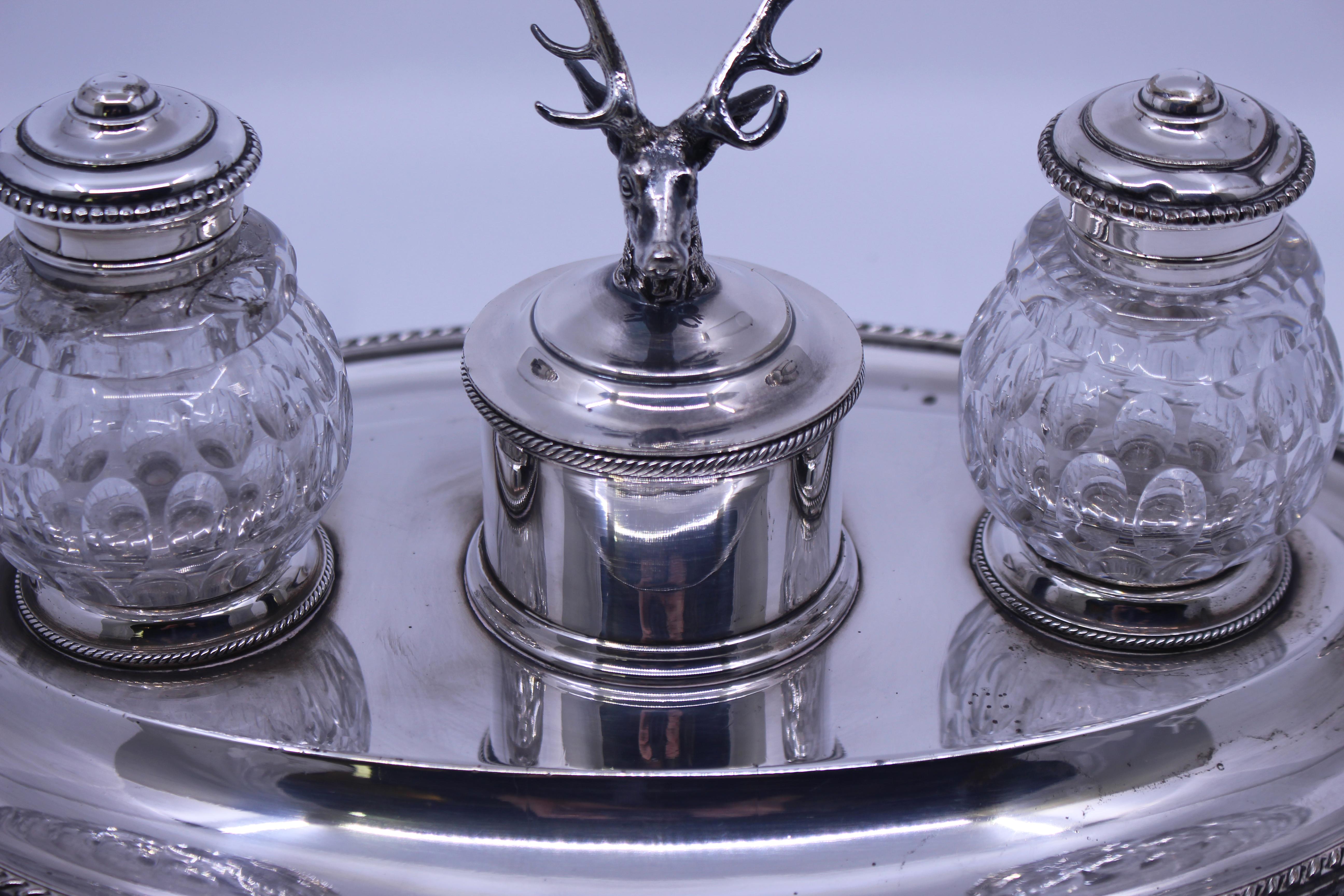 Victorian Silver Plate & Cut Glass Inkwell For Sale 1