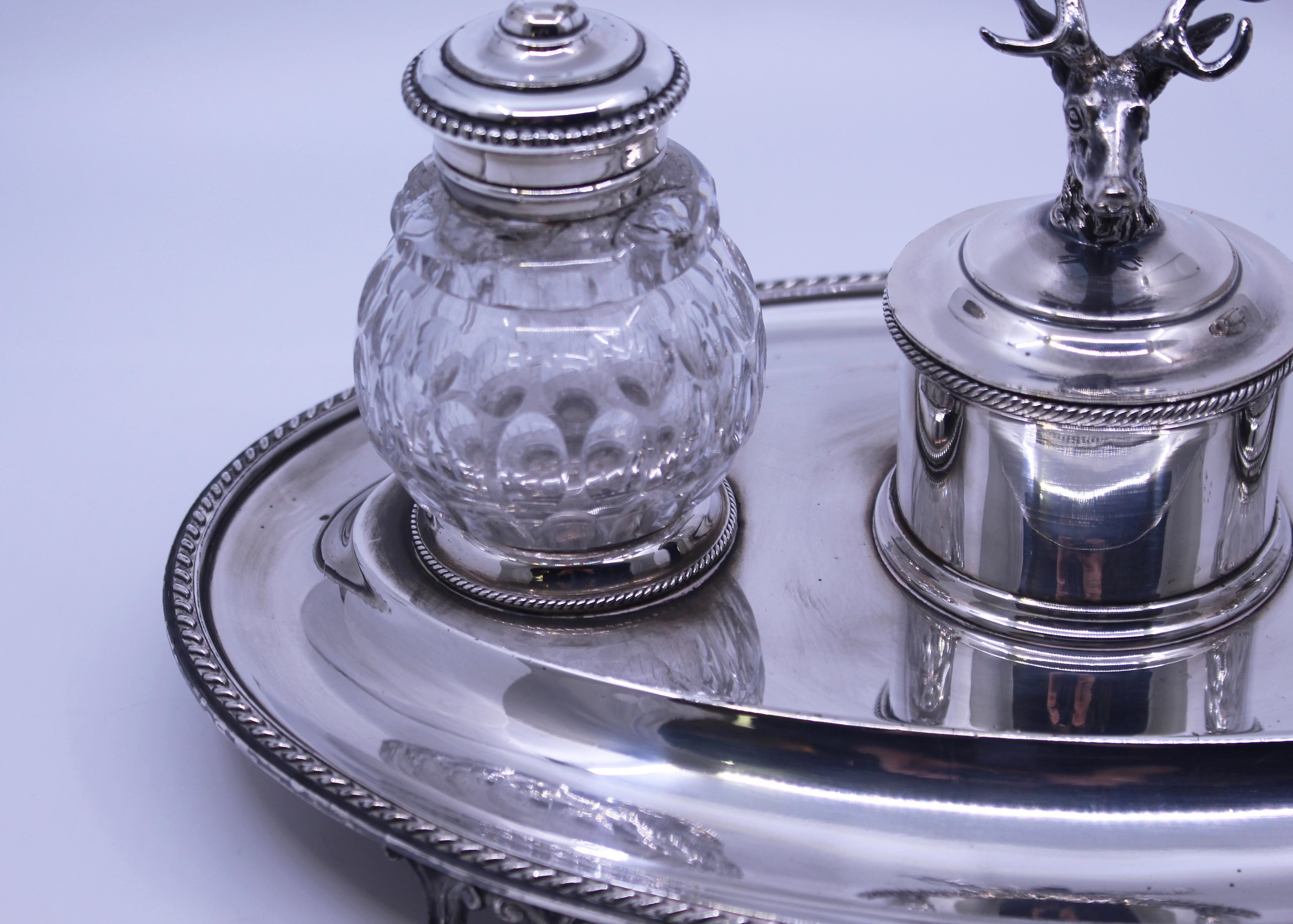 Victorian Silver Plate & Cut Glass Inkwell For Sale 2