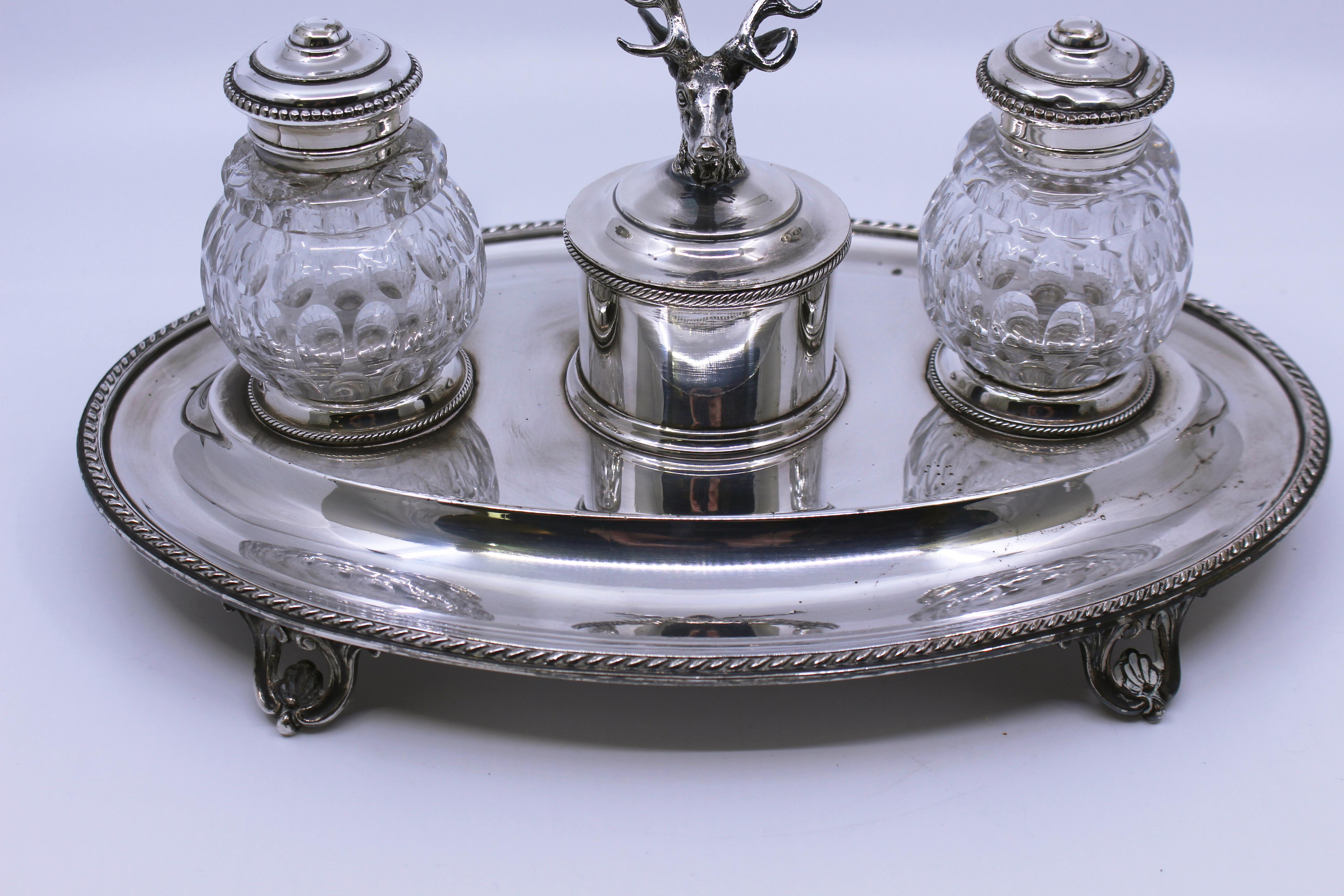 Victorian Silver Plate & Cut Glass Inkwell For Sale 3
