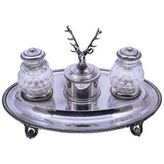 Victorian Silver Plate 
Cut Glass Inkwell