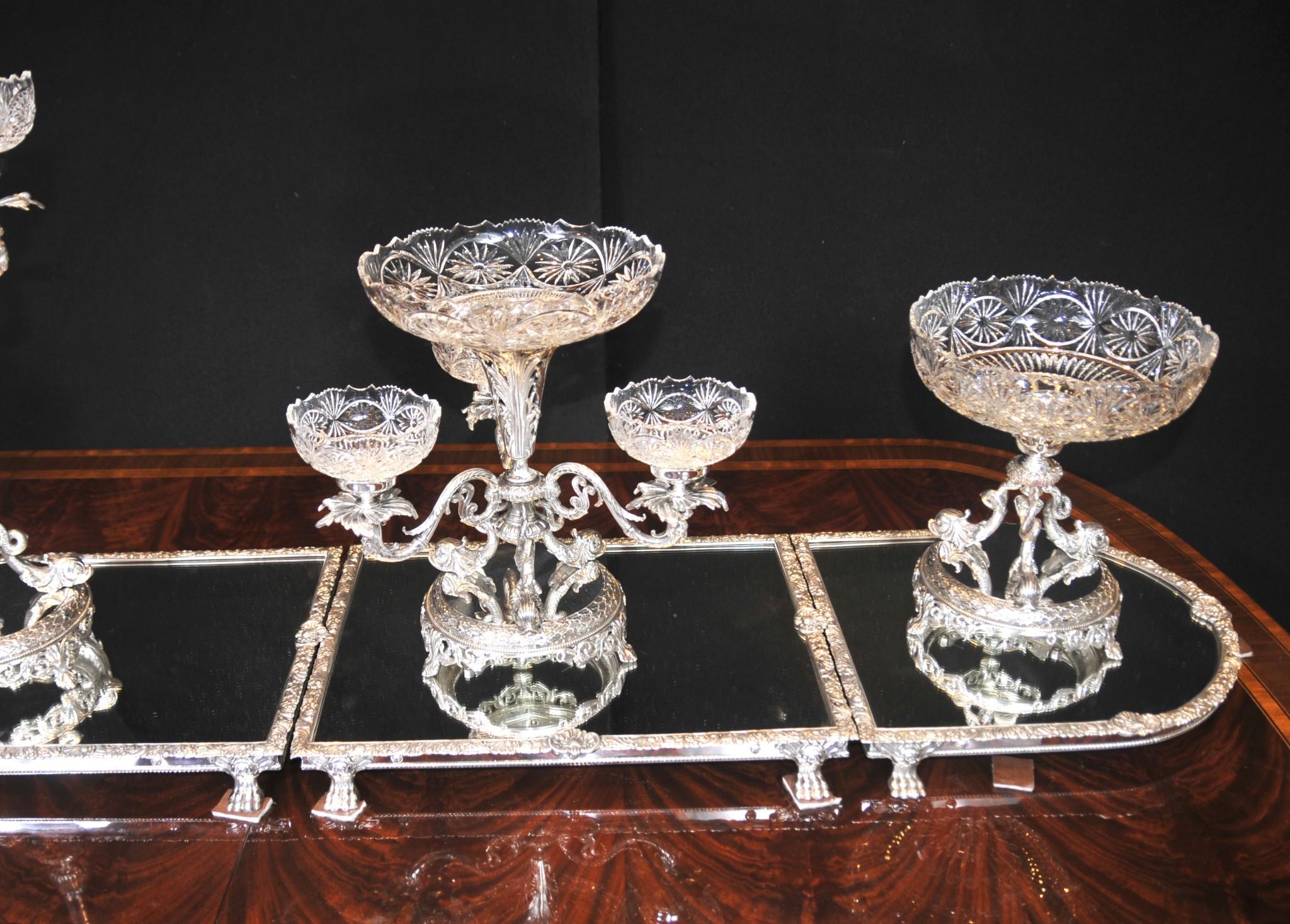 Victorian Silver Plate Epergne Centrepiece - Sheffield Cut Glass Bowl 7