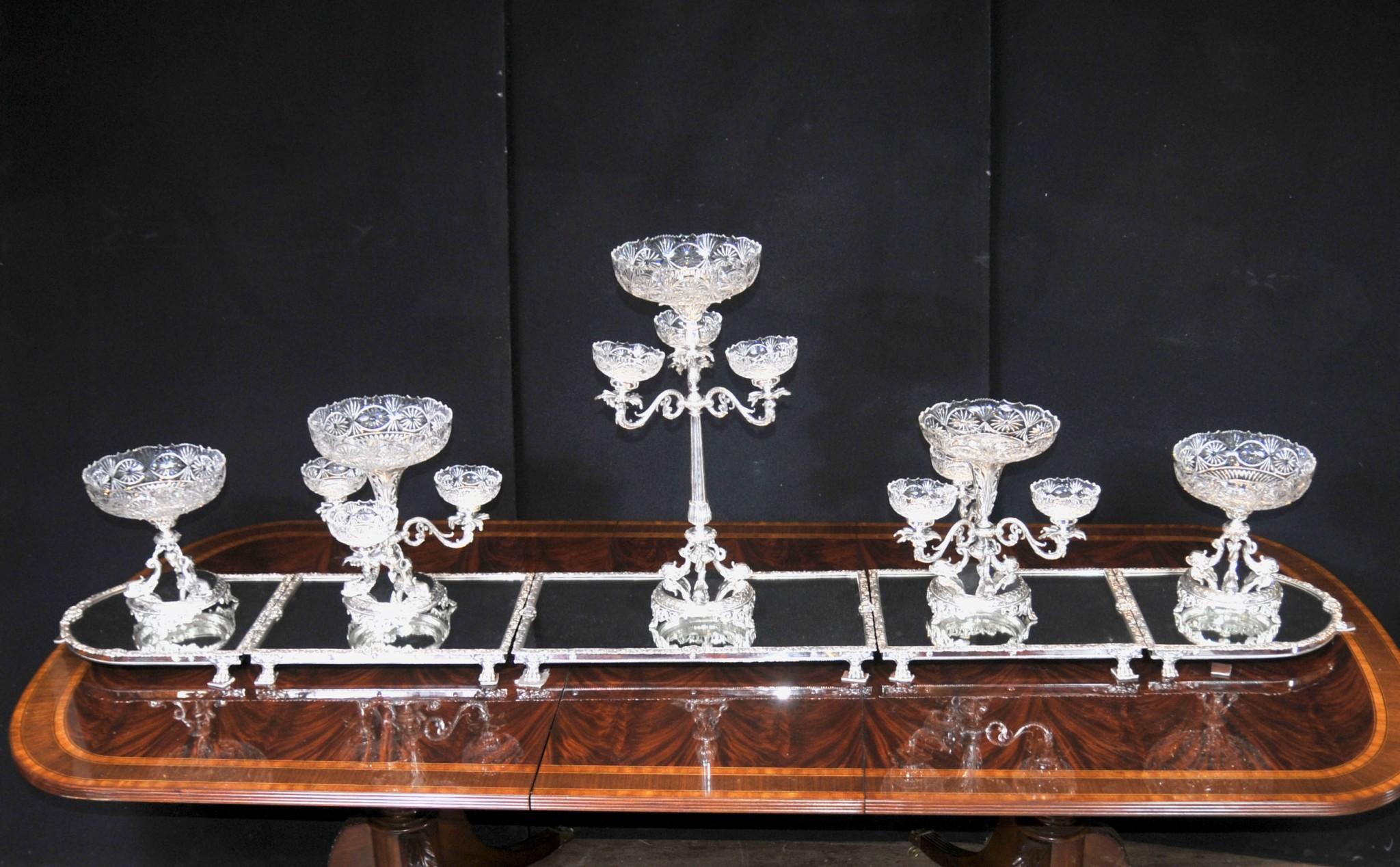 Victorian Silver Plate Epergne Centrepiece - Sheffield Cut Glass Bowl 8