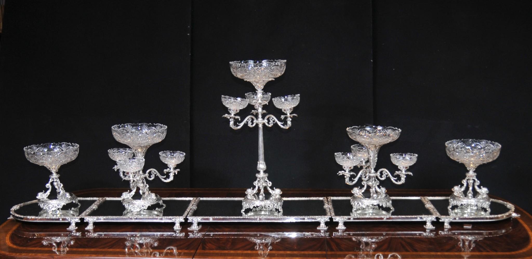 Victorian Silver Plate Epergne Centrepiece - Sheffield Cut Glass Bowl 9
