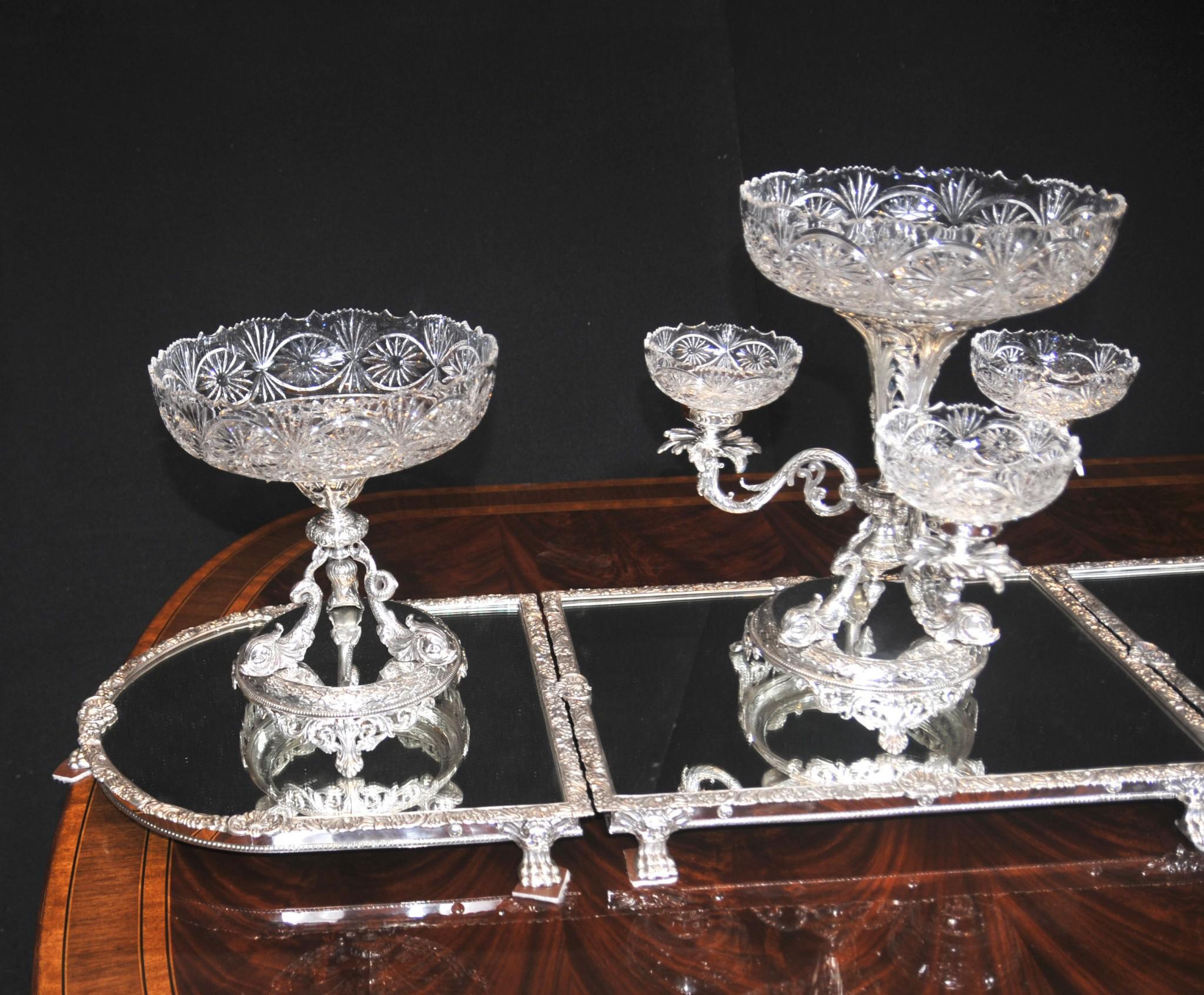 Victorian Silver Plate Epergne Centrepiece - Sheffield Cut Glass Bowl 10