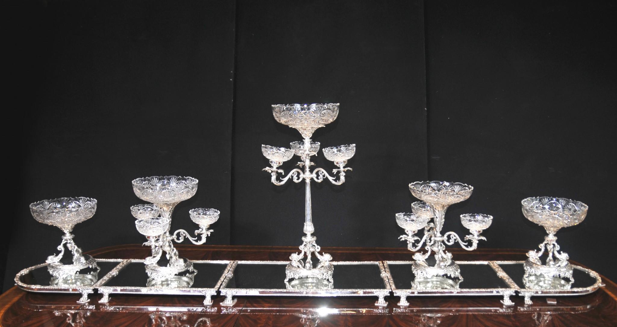 Victorian Silver Plate Epergne Centrepiece - Sheffield Cut Glass Bowl 11