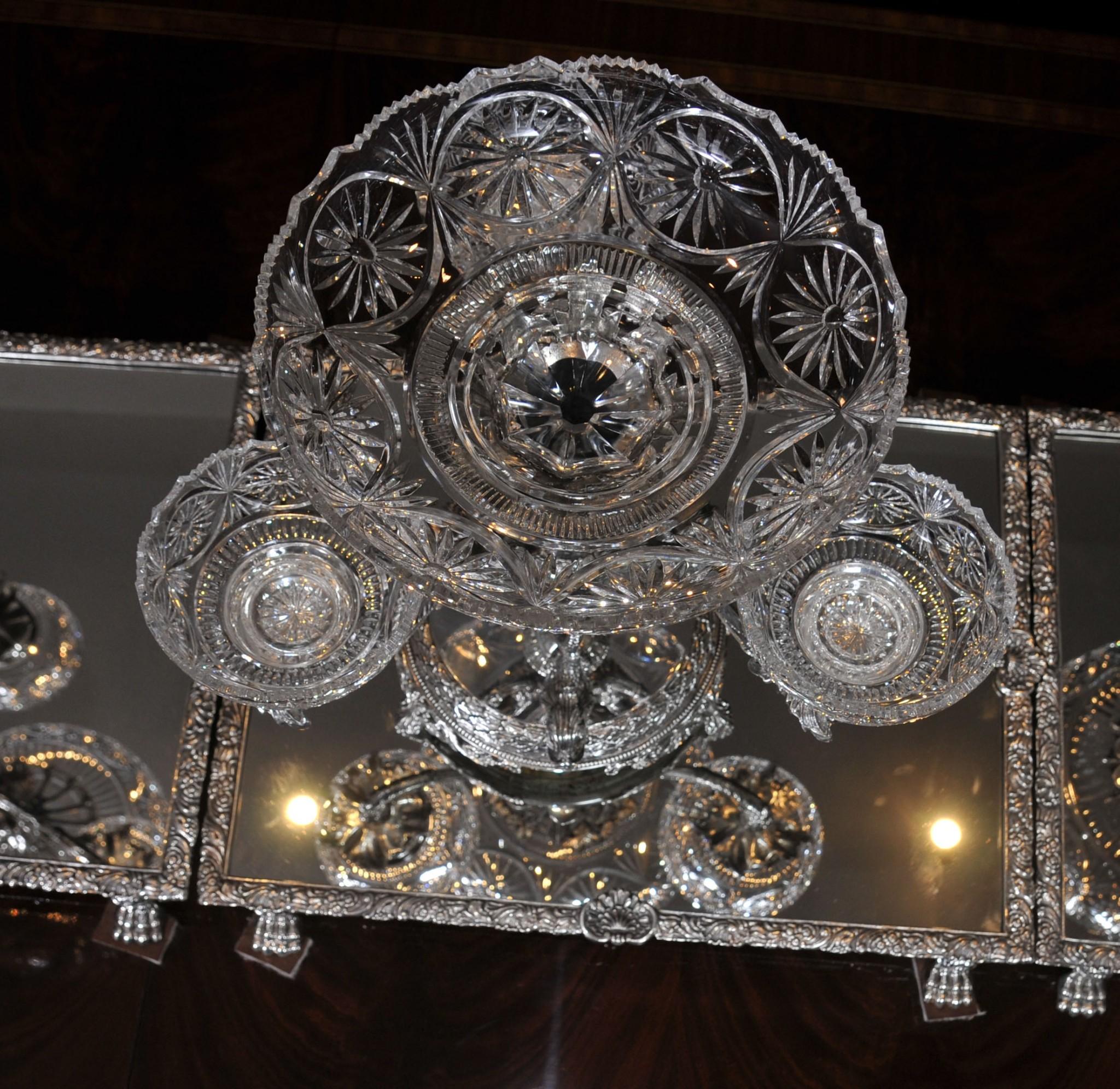 Victorian Silver Plate Epergne Centrepiece - Sheffield Cut Glass Bowl 12