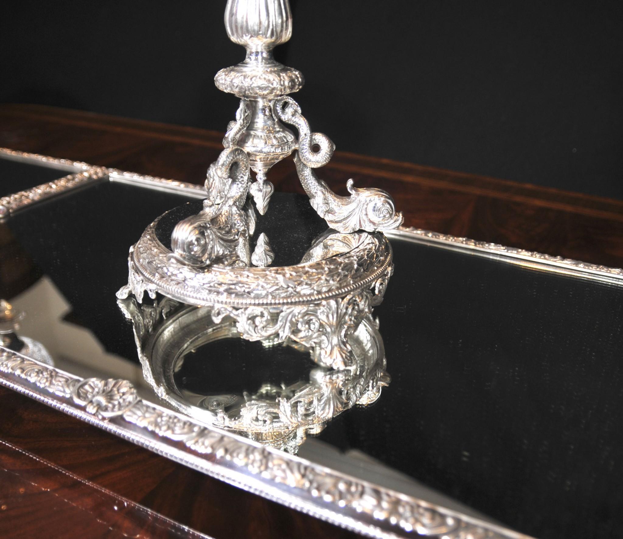 Victorian Silver Plate Epergne Centrepiece - Sheffield Cut Glass Bowl In Good Condition In Potters Bar, GB