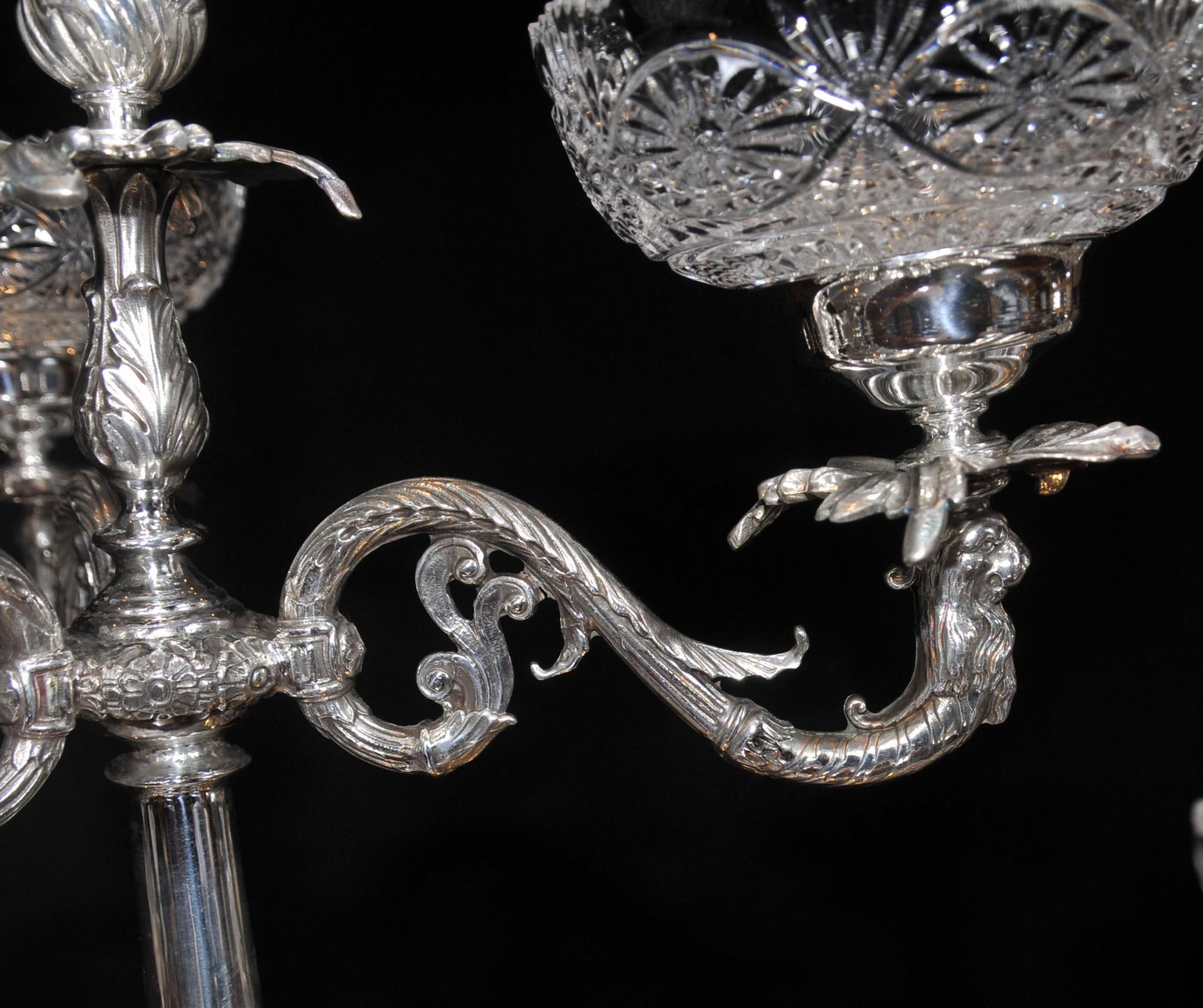 Victorian Silver Plate Epergne Centrepiece - Sheffield Cut Glass Bowl 3