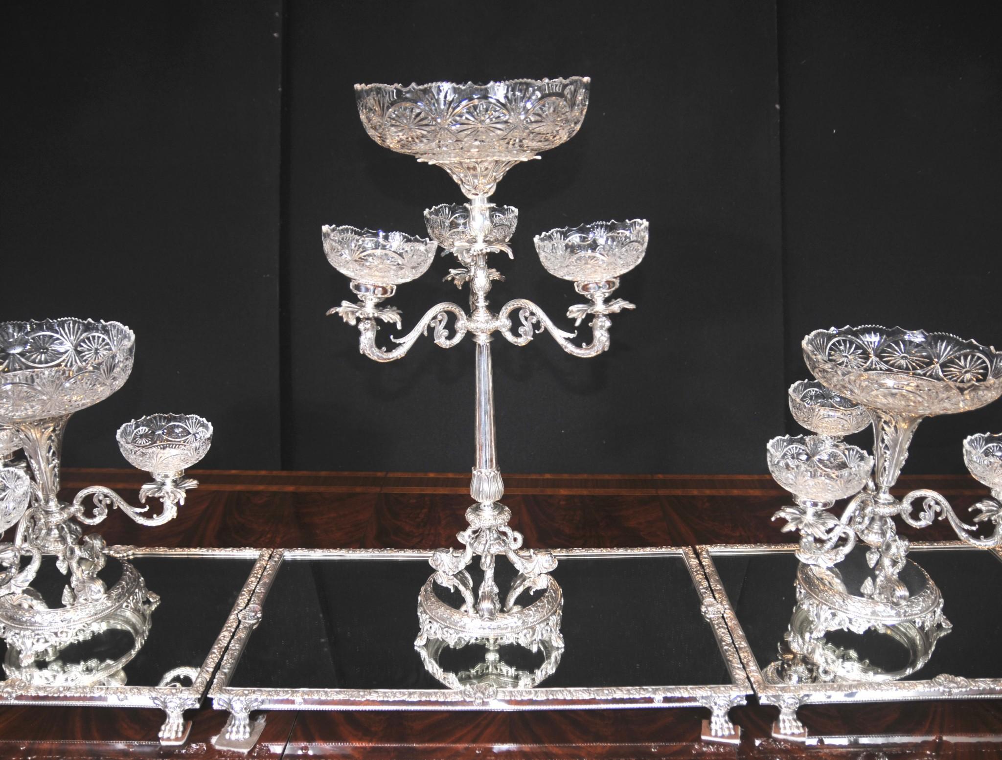 Victorian Silver Plate Epergne Centrepiece - Sheffield Cut Glass Bowl 5