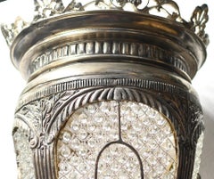 Victorian Silver Plate Lantern Light Chandelier Crystal Glass