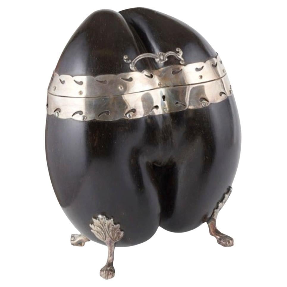 Victorian Silver-plate Mounted Coco De Mer Caddy For Sale