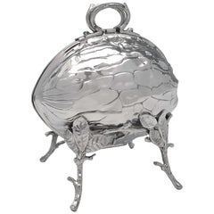 Victorian Silver Plate Novelty Folding Biscuit Box in the Form of a Walnut