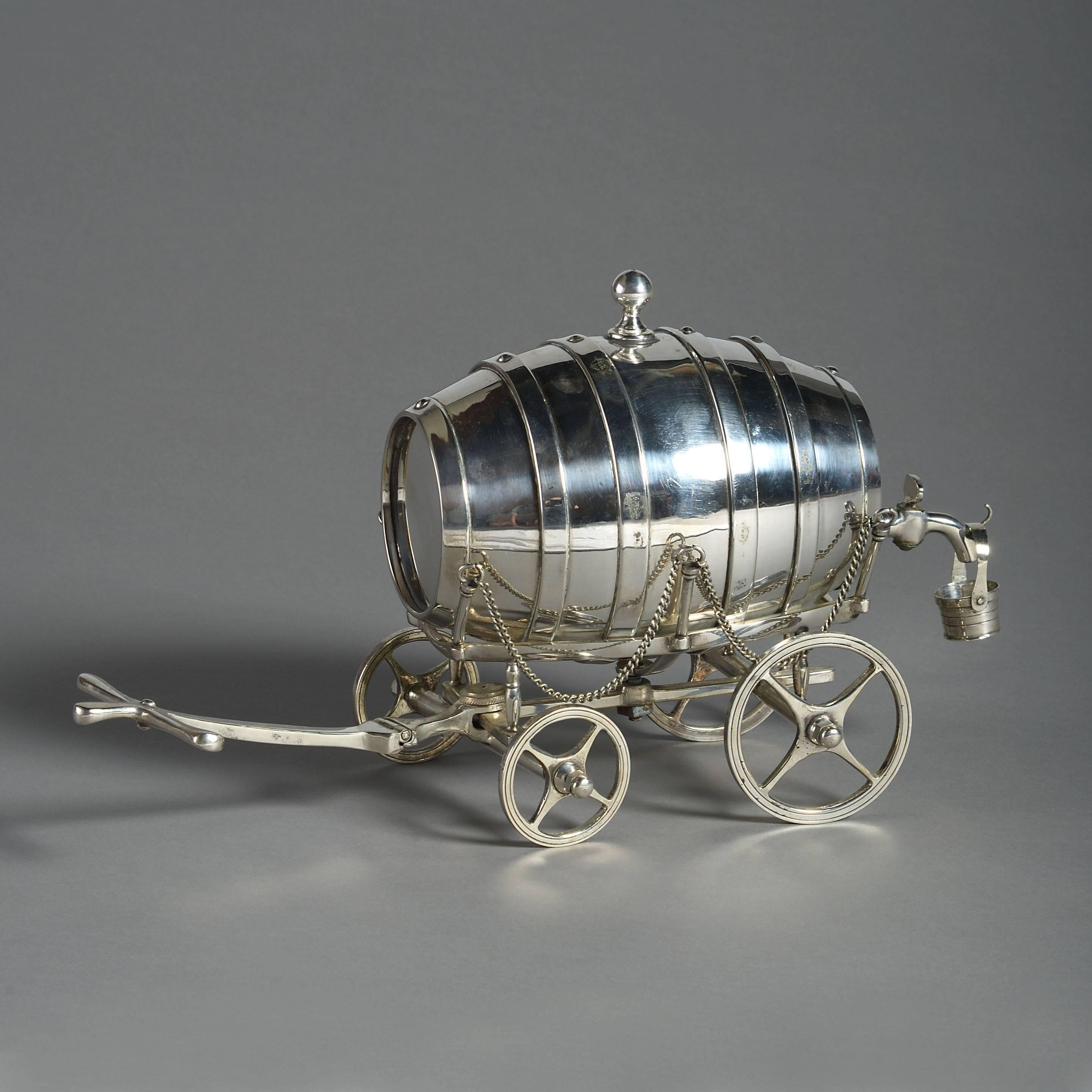English Victorian Silver Plate Novelty Spirit Barrel Carriage