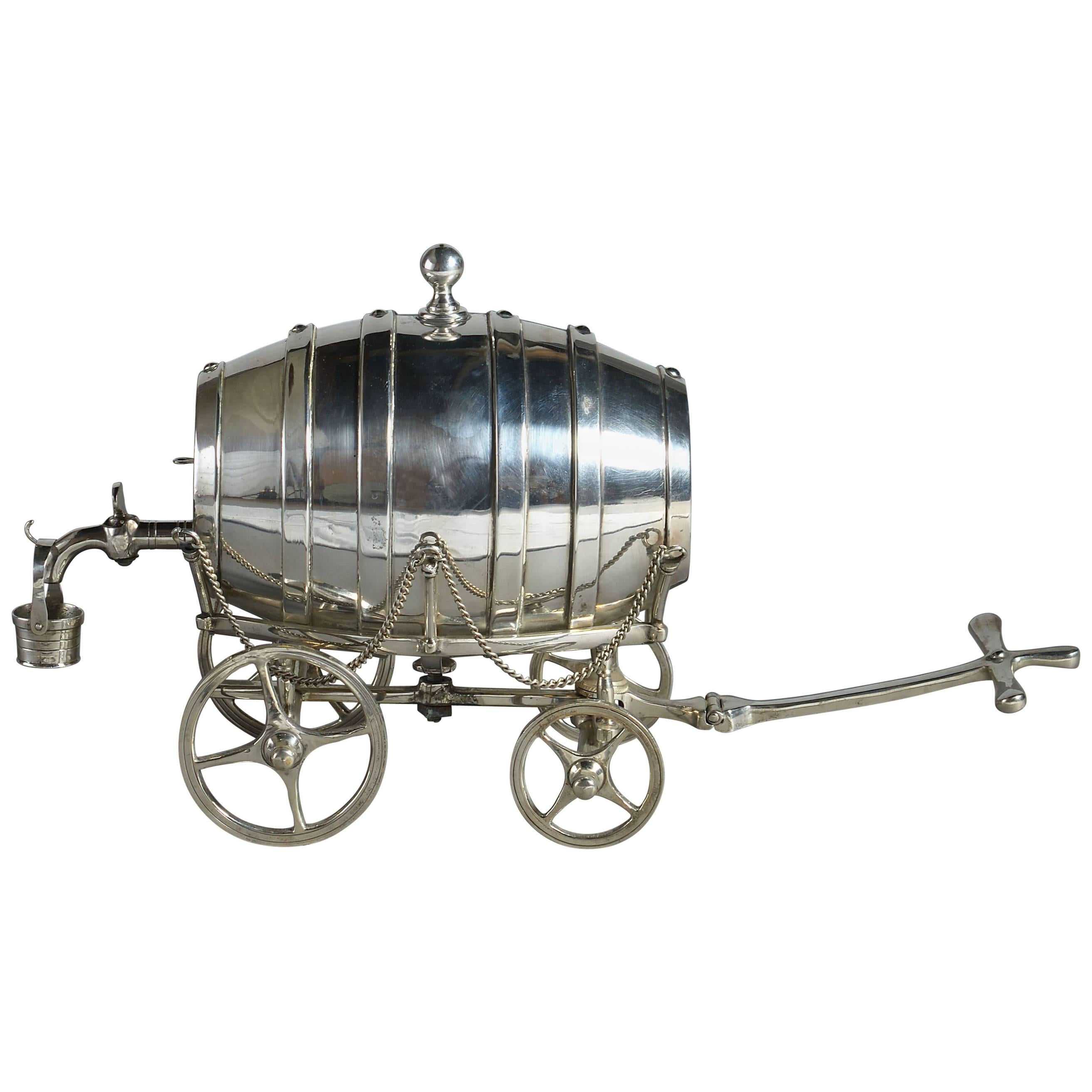 Victorian Silver Plate Novelty Spirit Barrel Carriage