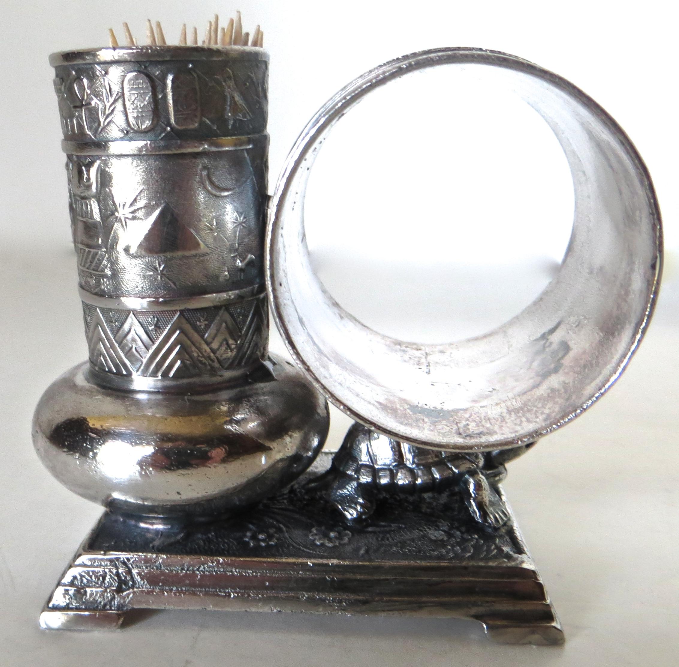 Silvered Victorian Silver Plate Turtle Napkin Ring and Bud Vase, American, circa 1880
