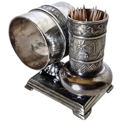 Antique Victorian Silver Plate Turtle Napkin Ring and Bud Vase, American, circa 1880