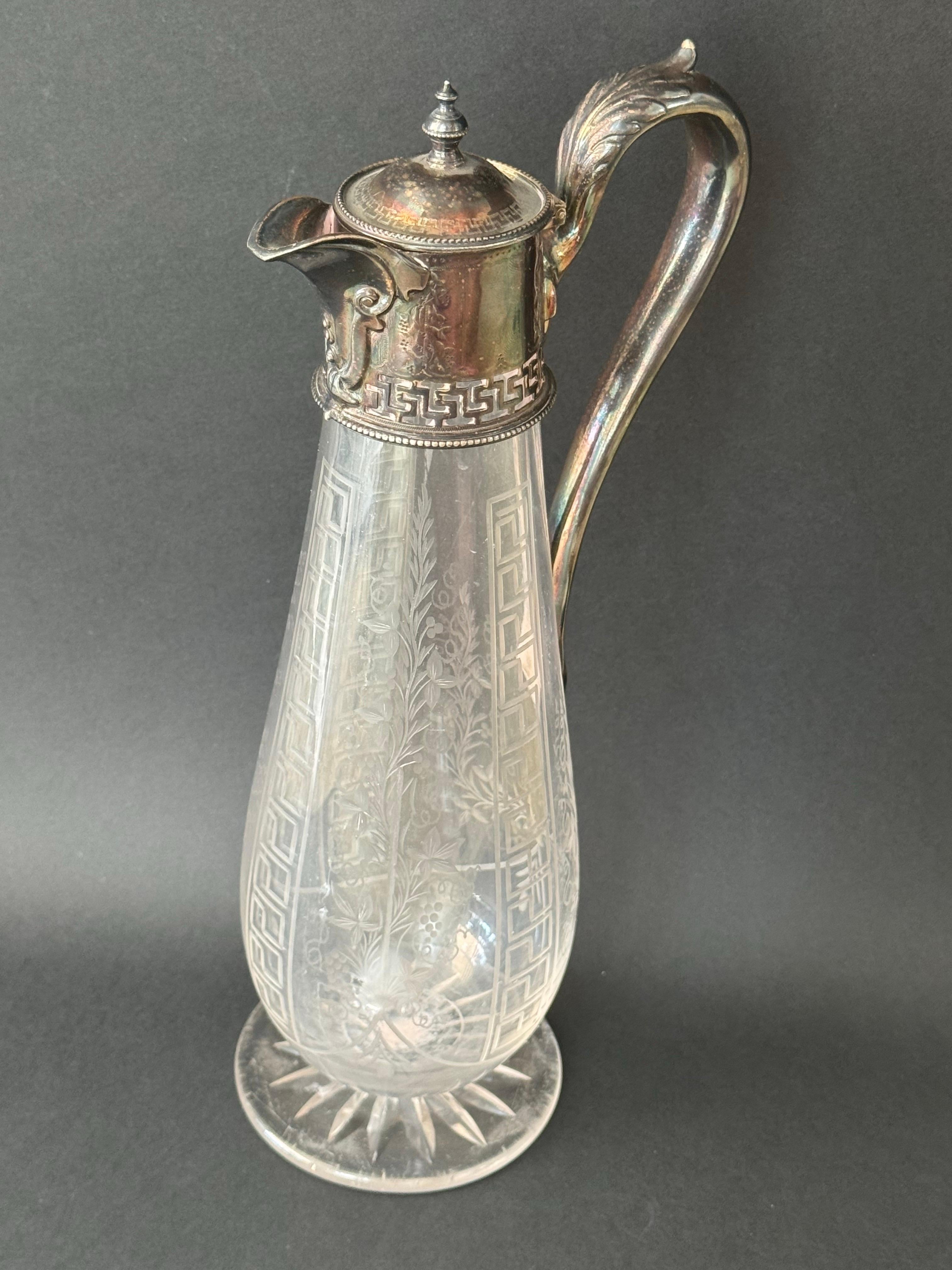 Brocca da Claret vittoriana in argento e vetro acidato, Inghilterra, fine XIX secolo in vendita 4