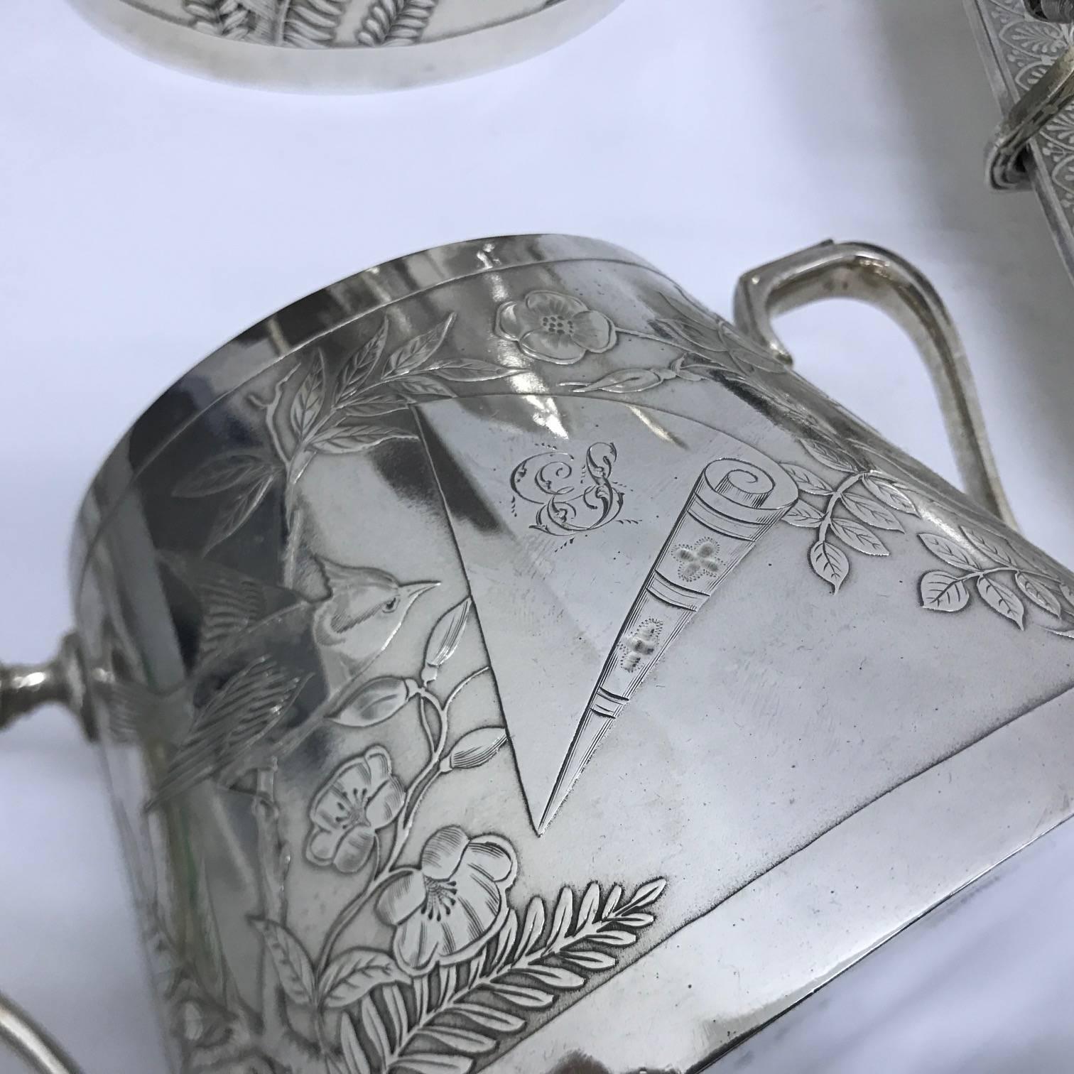 Aesthetic Movement 1880 Johnson & Co Victorian Silver Plated British Tea Service, Aesthetic Style