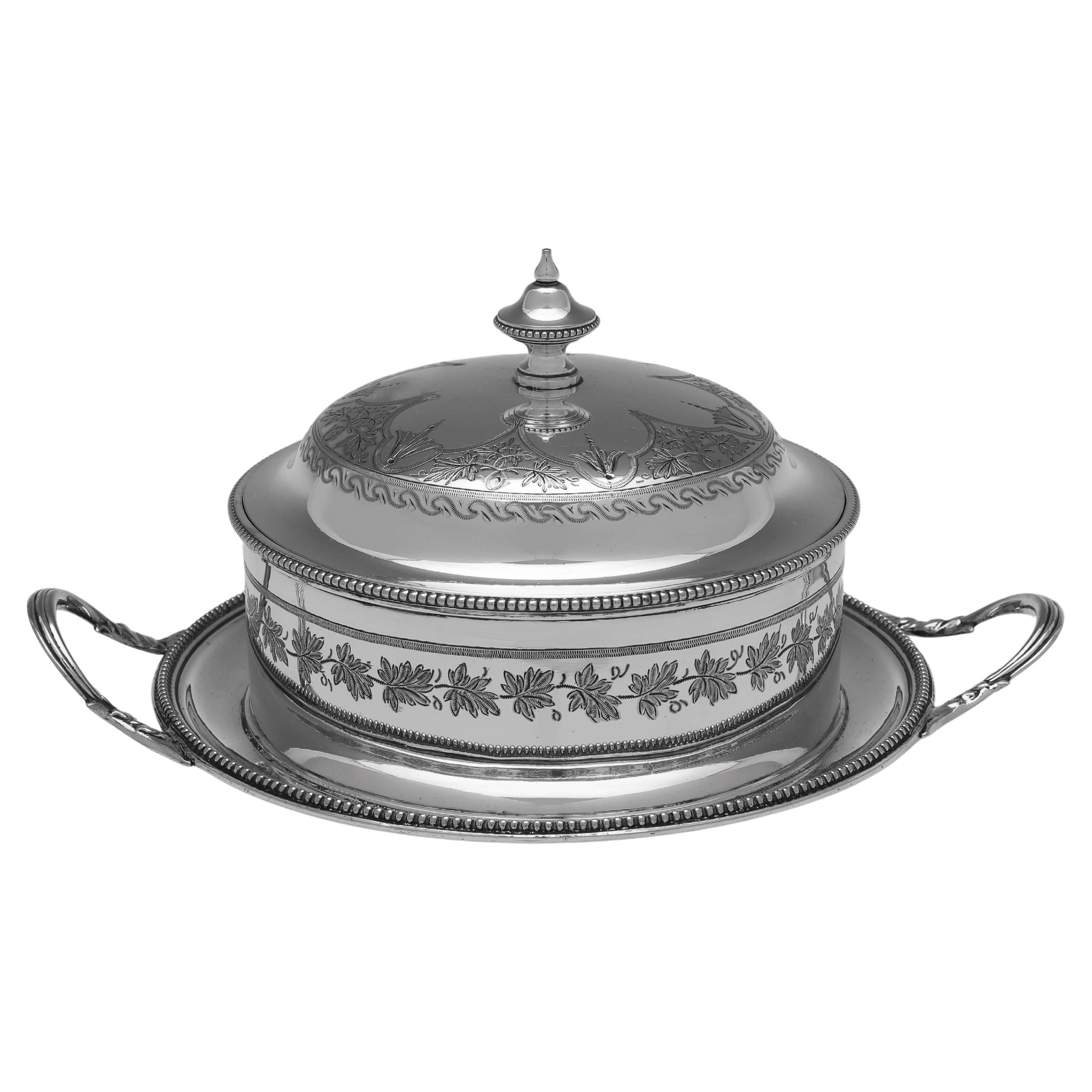 Victorian Silver Plated Butter Dish, Made, C. 1880  For Sale
