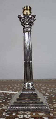 Victorian Silver Plated Corinthian Column Table Lamp