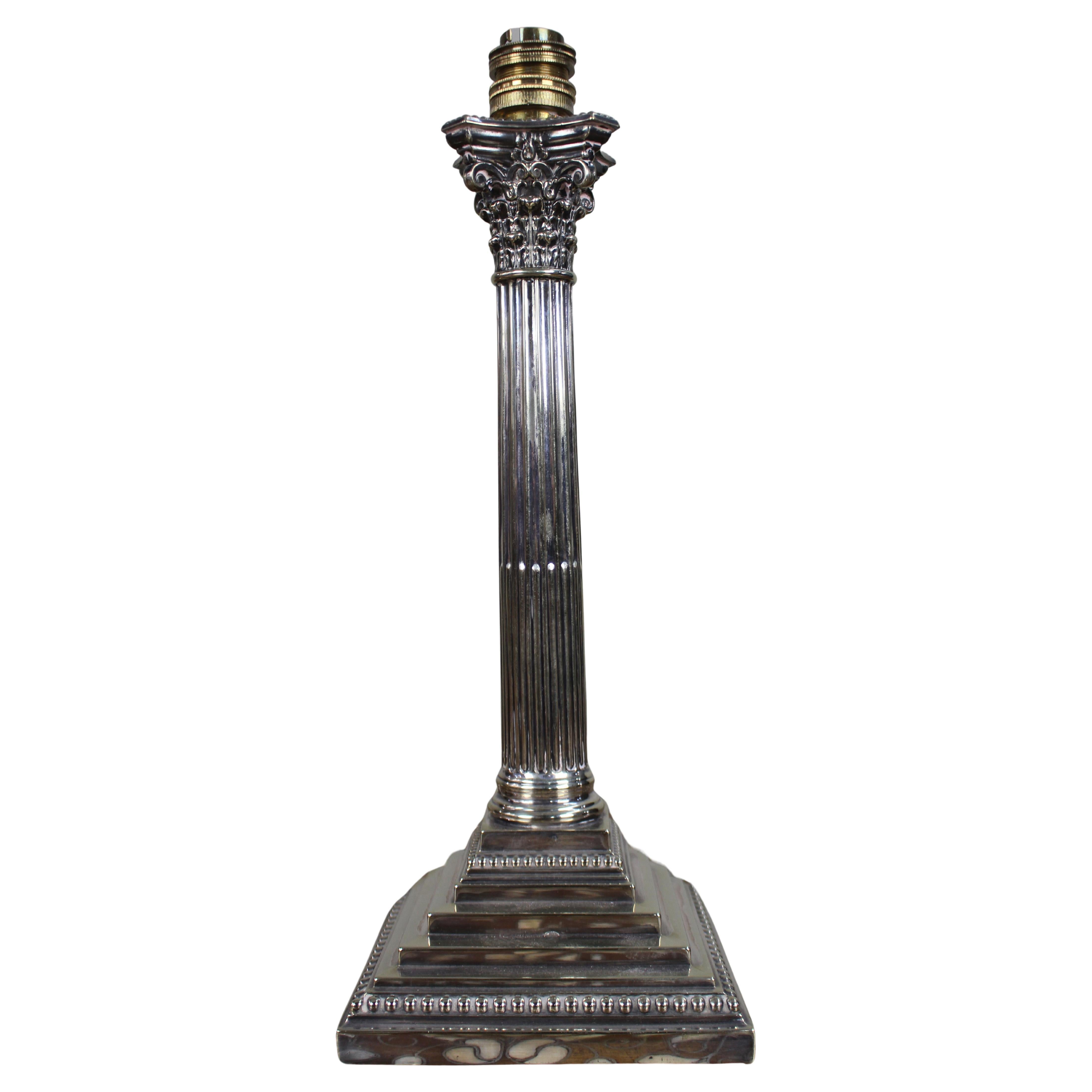 Victorian Silver Plated Corinthian Column Table Lamp