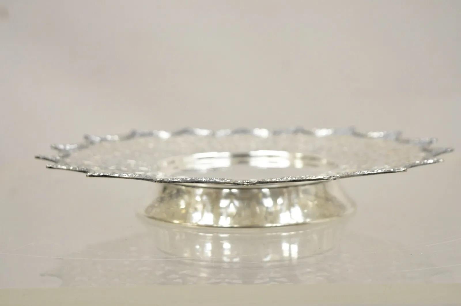 Victorian Silver Plated Draped Rim Small Footed Trinket Dish Platter Tray. Circa Mid 20th Century Measurements:  1.5