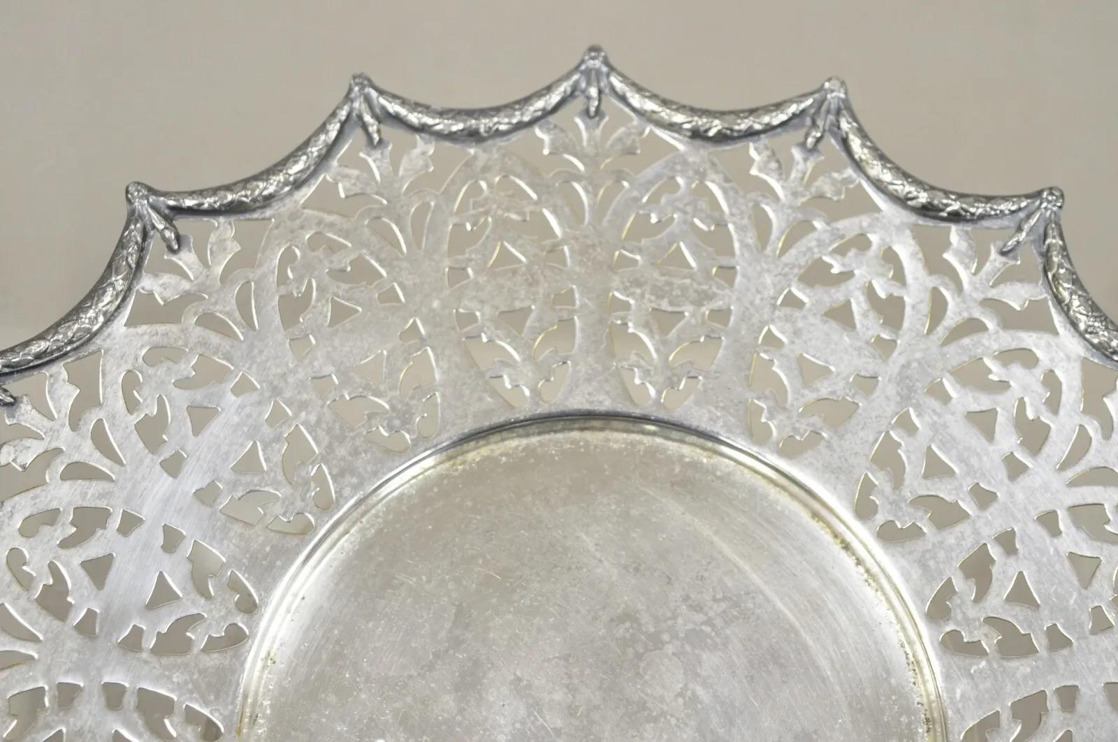 20th Century Victorian Silver Plated Draped Rim Small Footed Trinket Dish Platter Tray For Sale