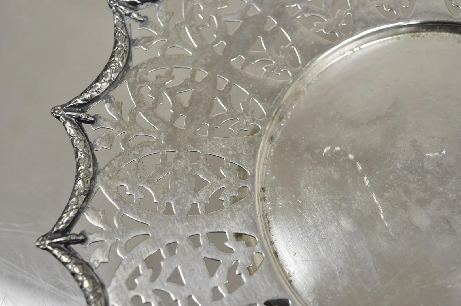 Victorian Silver Plated Draped Rim Small Footed Trinket Dish Platter Tray For Sale 2