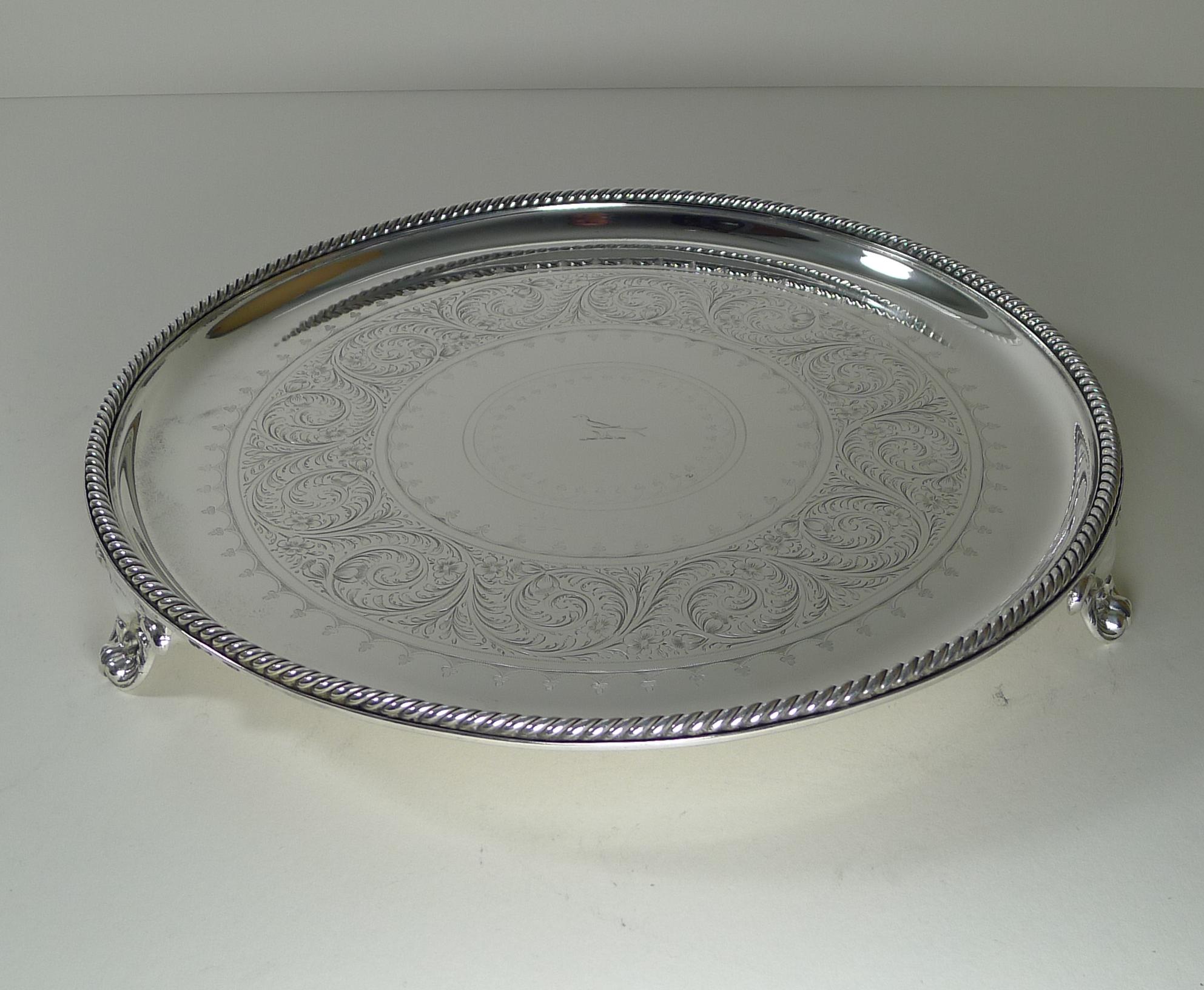 English Victorian Silver Plated Drinks Salver / Tray by Elkington & Co., 1877 For Sale