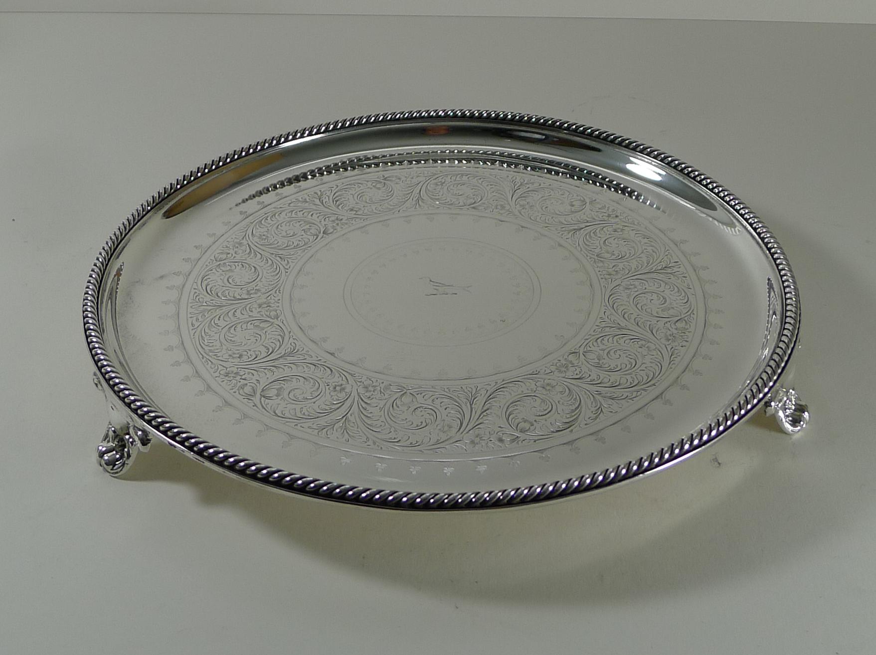 Victorian Silver Plated Drinks Salver / Tray by Elkington & Co., 1877 In Good Condition For Sale In Bath, GB