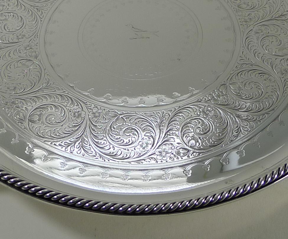 Late 19th Century Victorian Silver Plated Drinks Salver / Tray by Elkington & Co., 1877 For Sale