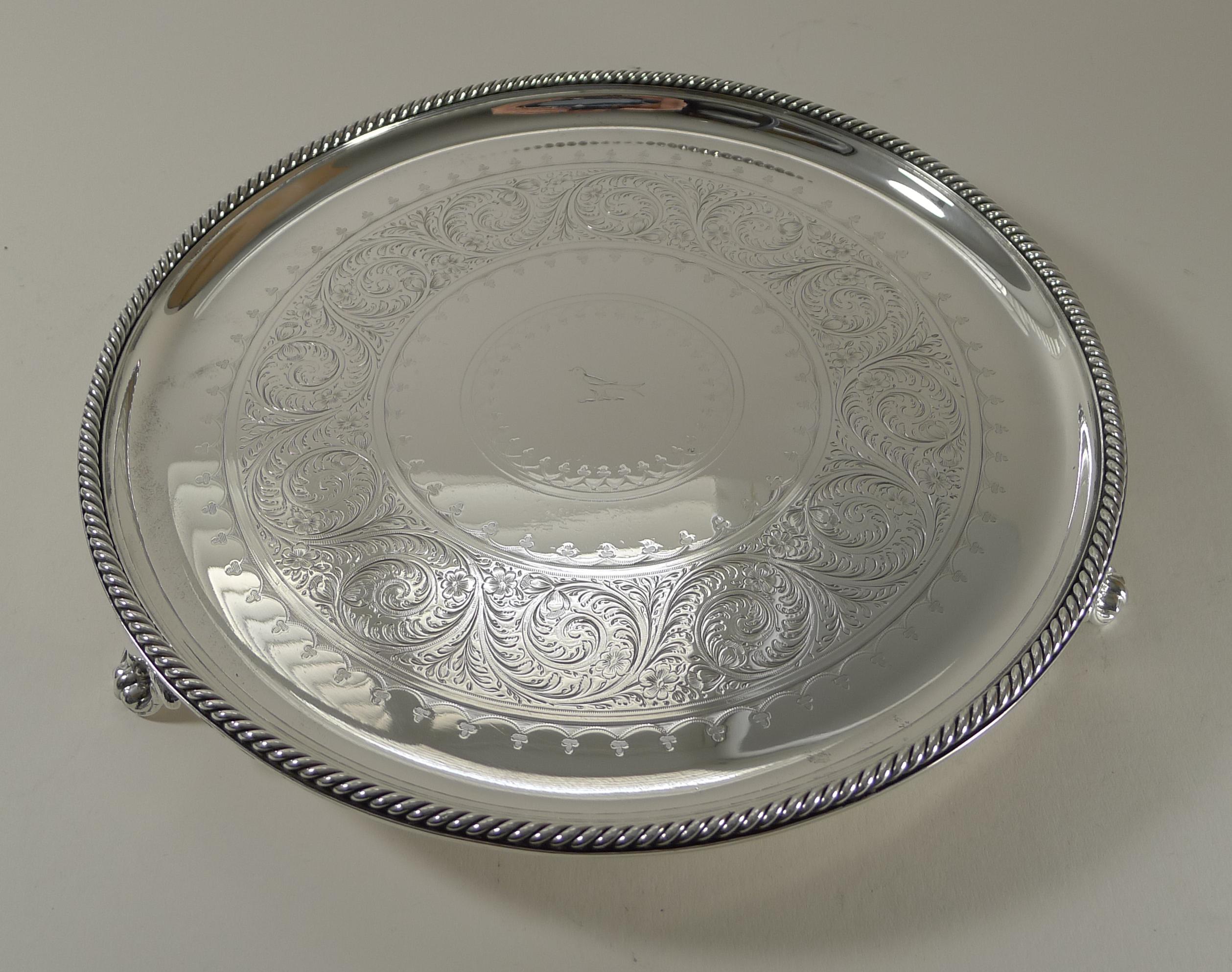 Victorian Silver Plated Drinks Salver / Tray by Elkington & Co., 1877 For Sale 1