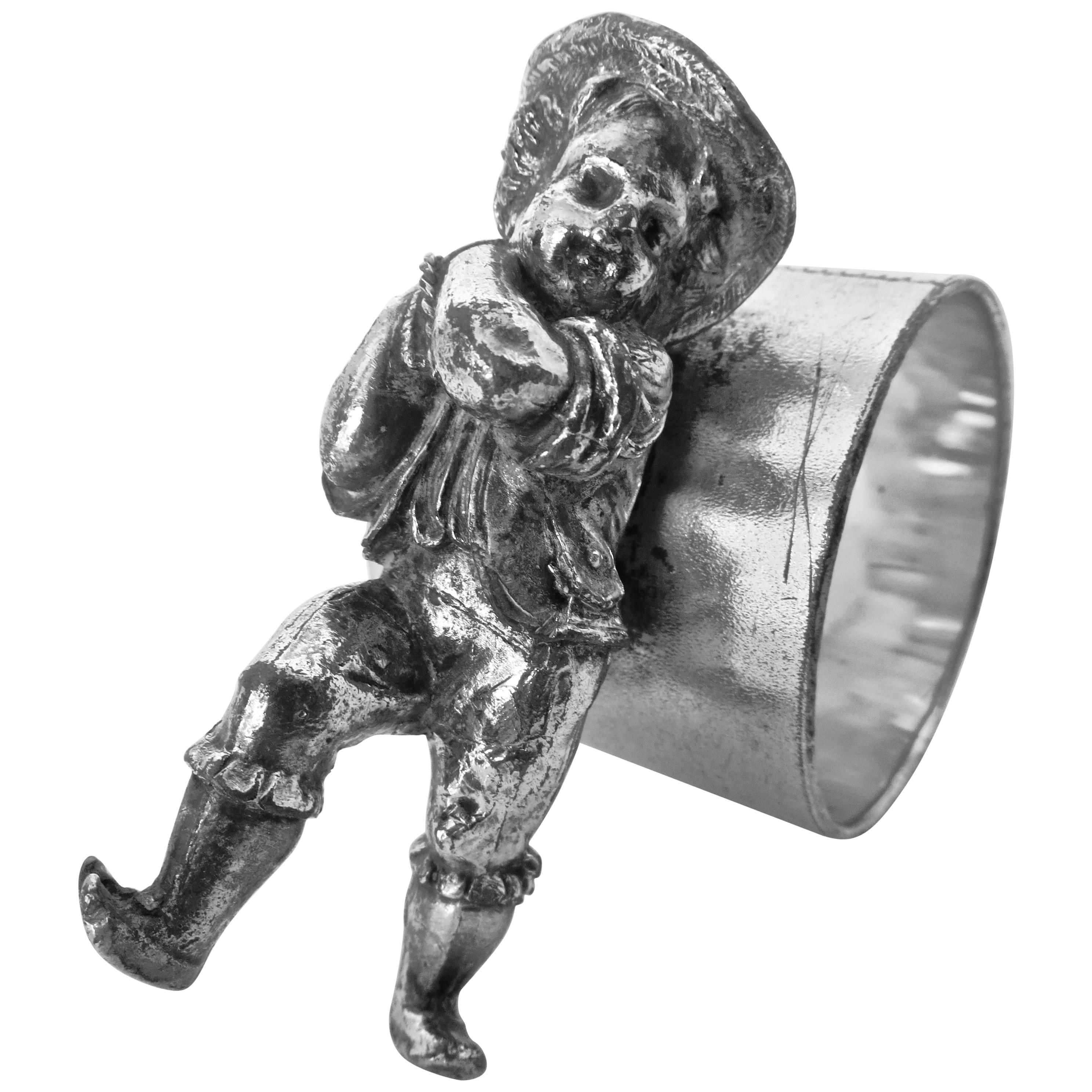 Victorian Silver Plated Figural Napkin Ring (Boy On Ring) . American, Circa 1880