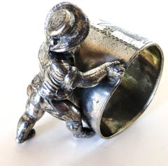 Victorian Silver Plated Figural Napkin Ring "Boy Pushing Ring" Meriden Ca 1880