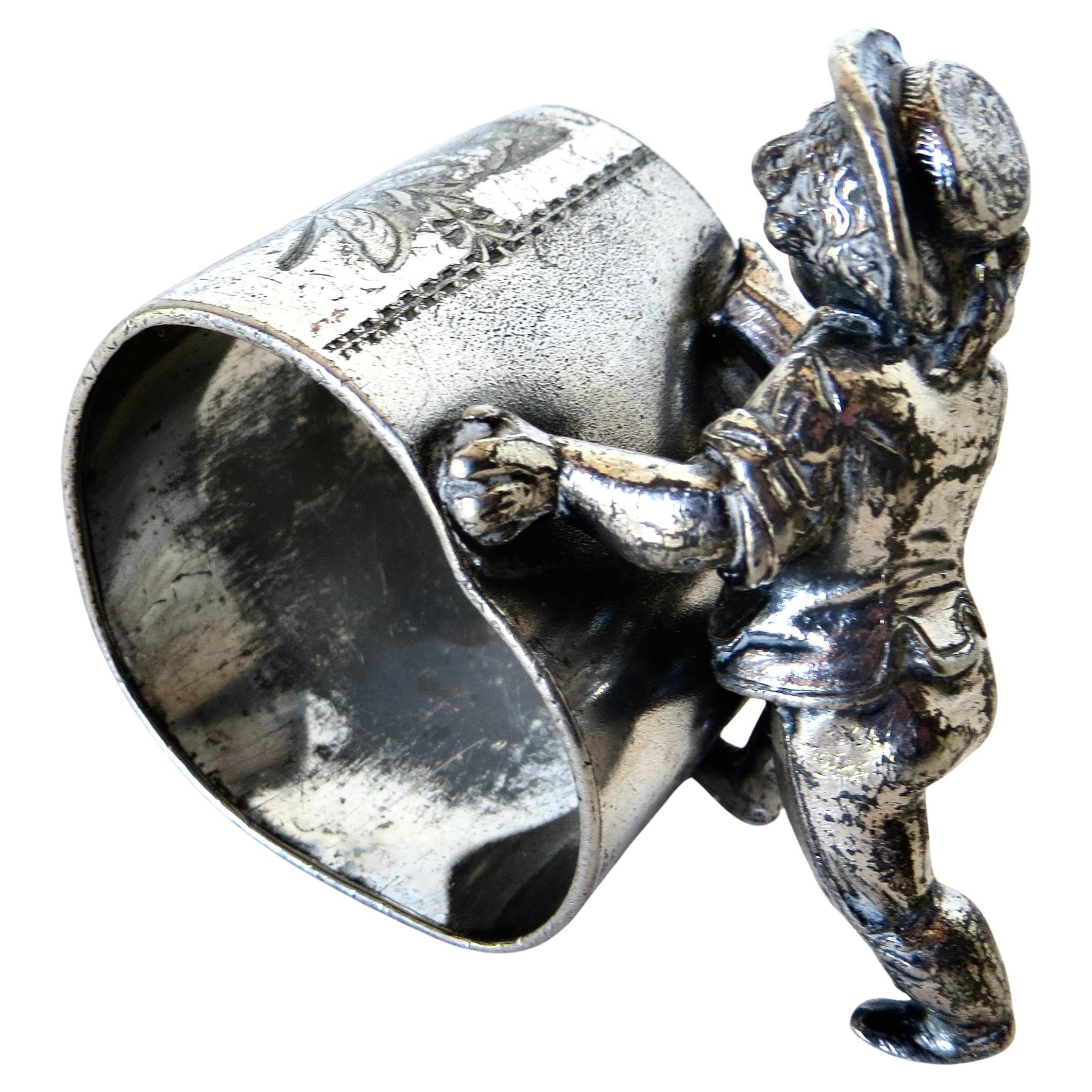 Victorian Silver Plated Figural Napkin Ring "Boy Pushing Ring" Meriden Ca 1880