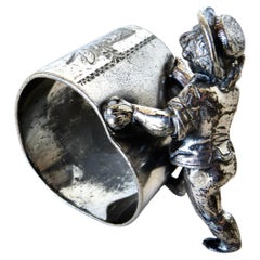 Victorian Silver Plated Figural Napkin Ring "Boy Pushing Ring" Meriden Ca 1880