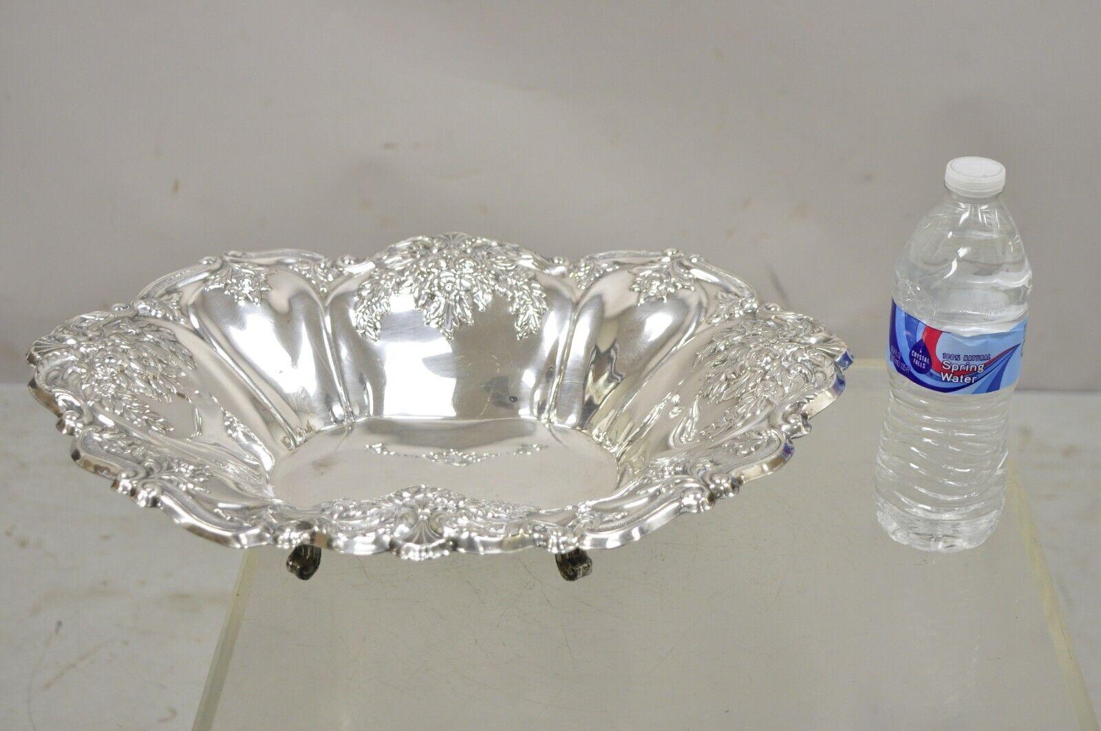 Victorian Silver Plated Floral Repousse Trinket Dish Serving Bowl Platter For Sale 6