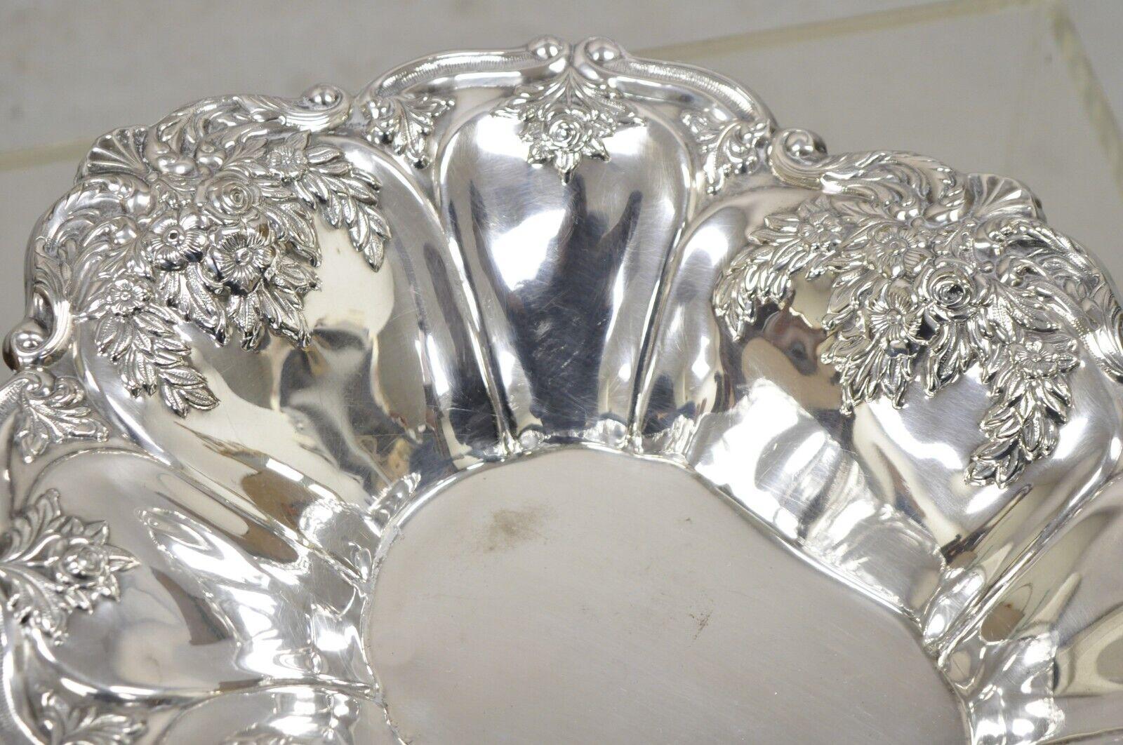 Victorian Silver Plated Floral Repousse Trinket Dish Serving Bowl Platter For Sale 7