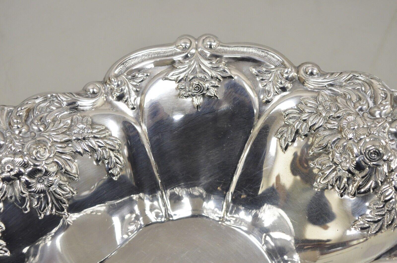 Victorian Silver Plated Floral Repousse Trinket Dish Serving Bowl Platter For Sale 2