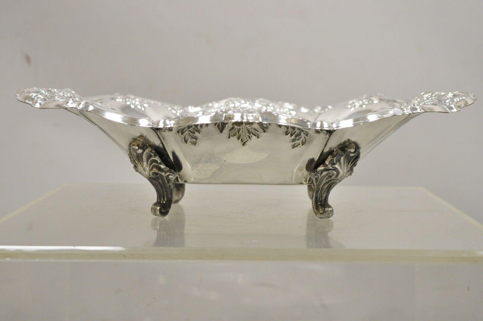 Victorian Silver Plated Floral Repousse Trinket Dish Serving Bowl Platter For Sale 3