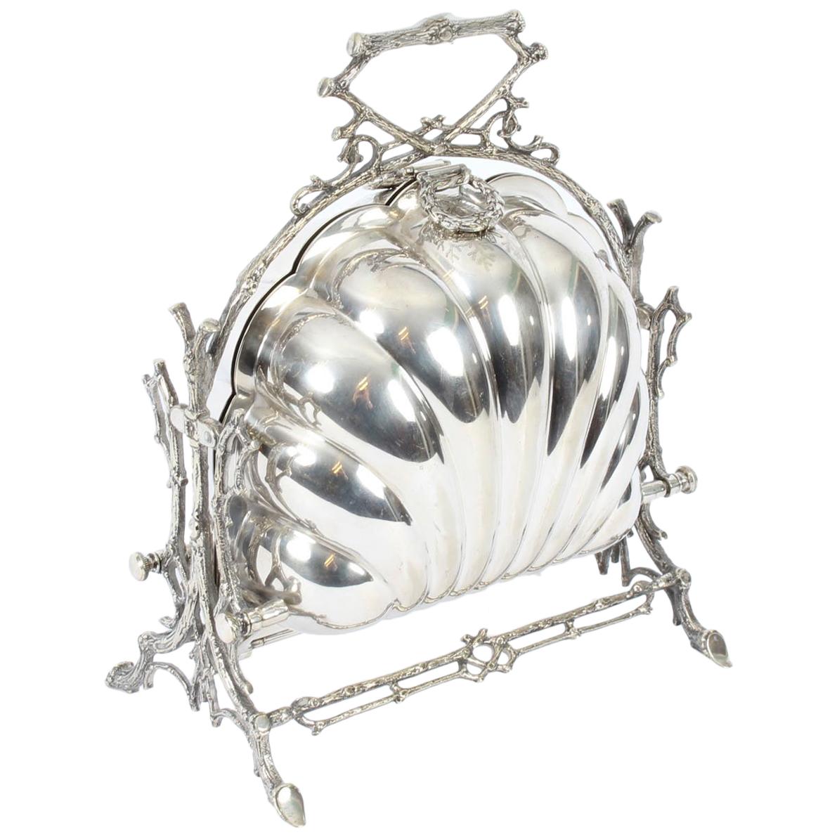 Victorian Silver Plated Folding Biscuit Box by Elkington, 19th Century