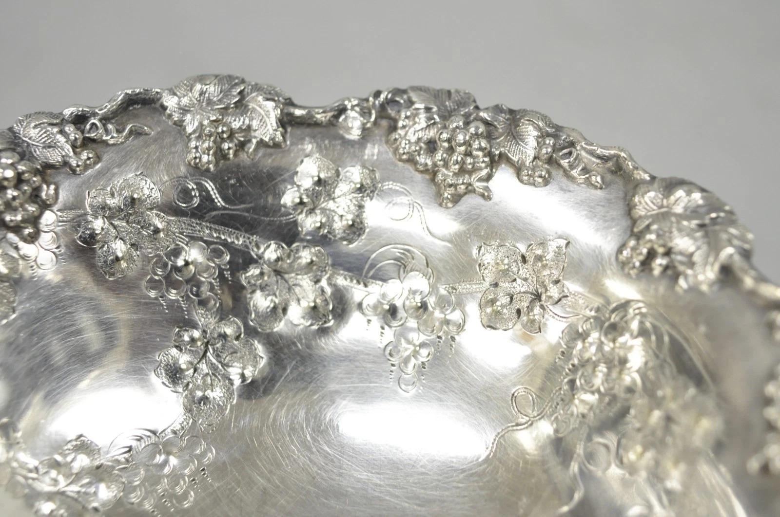 Unknown Victorian Silver Plated Grapevine Repousse Pedestal Candy Nut Dish by Barbour For Sale