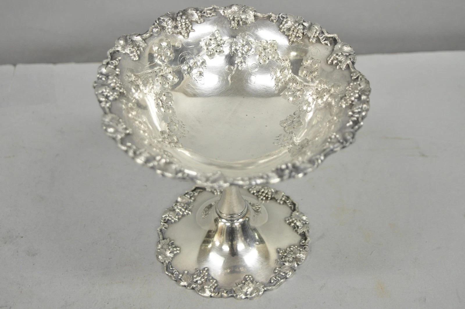 Victorian Silver Plated Grapevine Repousse Pedestal Candy Nut Dish by Barbour For Sale 2