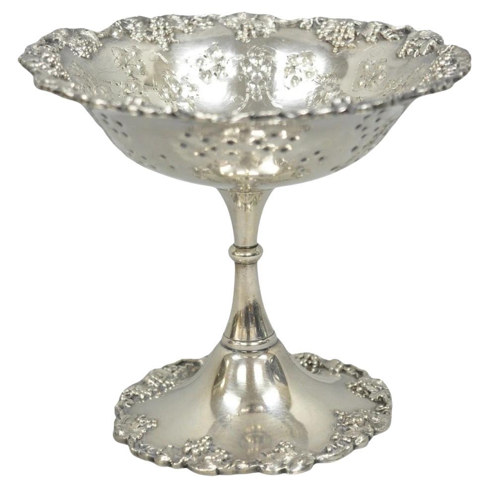 Victorian Silver Plated Grapevine Repousse Pedestal Candy Nut Dish by Barbour For Sale
