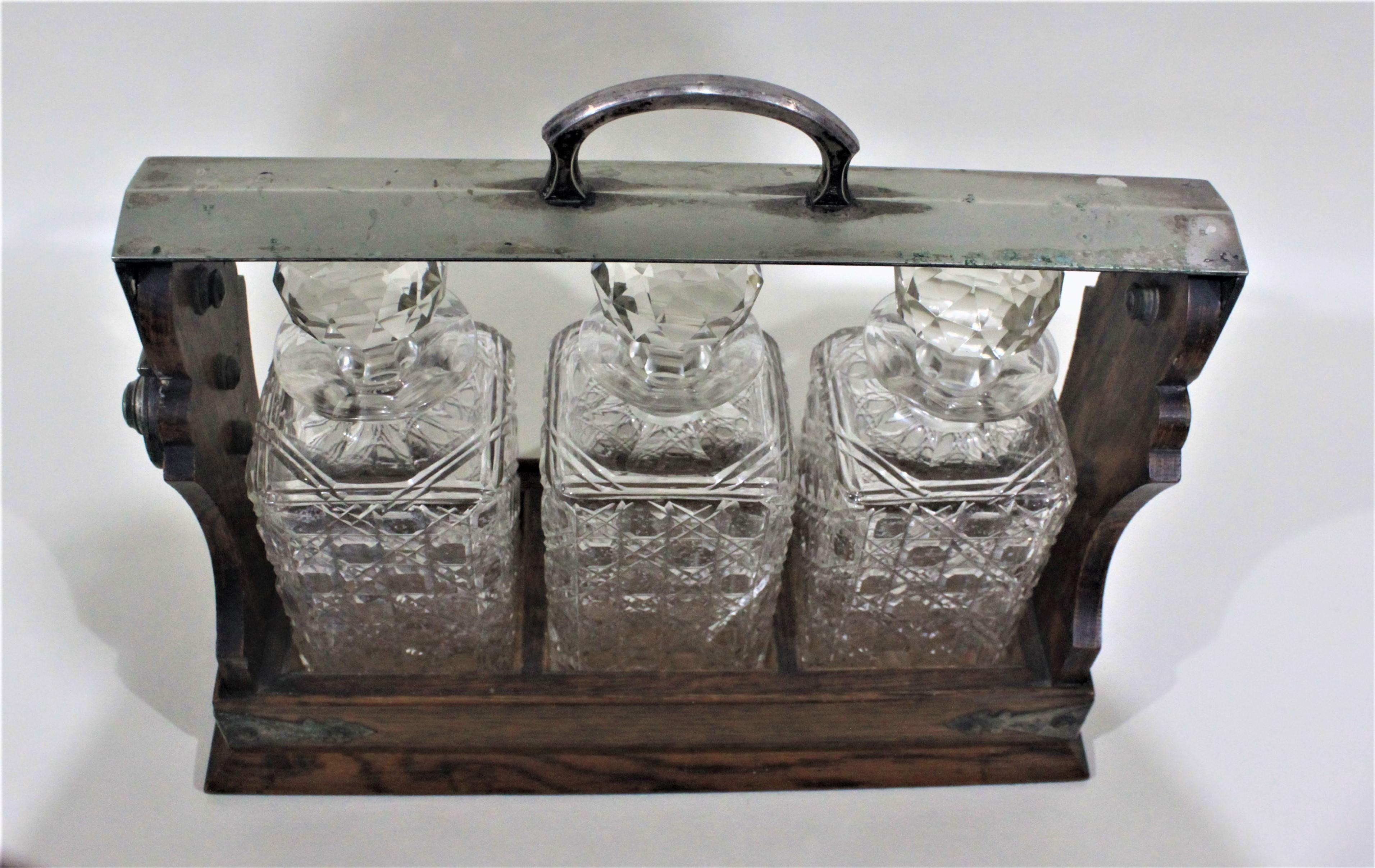 Victorian Silver Plated and Oak Tantalus 2