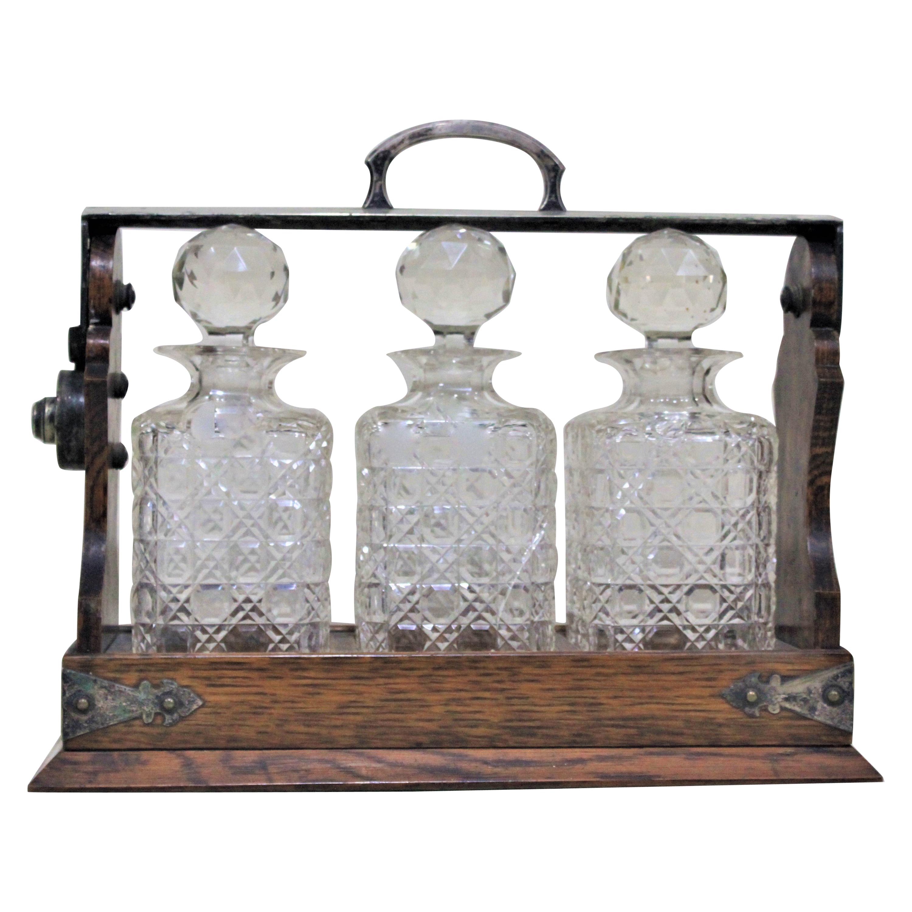 Victorian Silver Plated and Oak Tantalus
