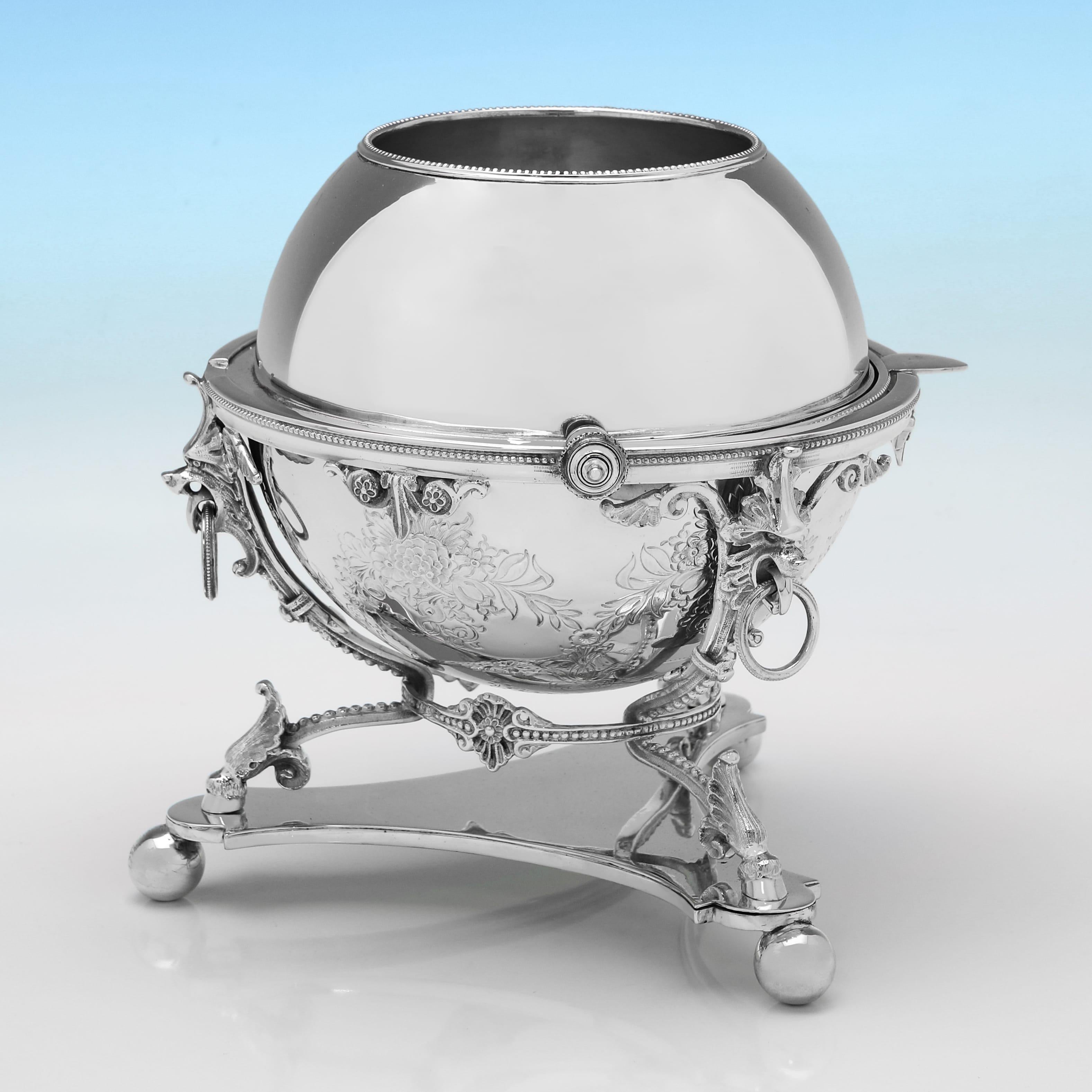 Victorien Boîte à biscuits victorienne à couvercle tournant en métal argenté, enregistrée en janvier 1870. en vente