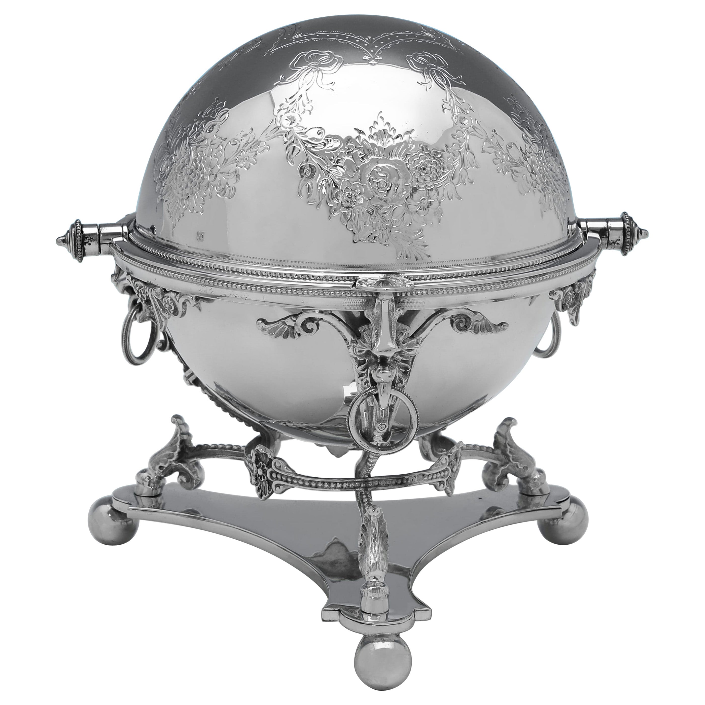 Scatola per biscotti vittoriana con piano girevole placcata in argento, registrata nel gennaio 1870